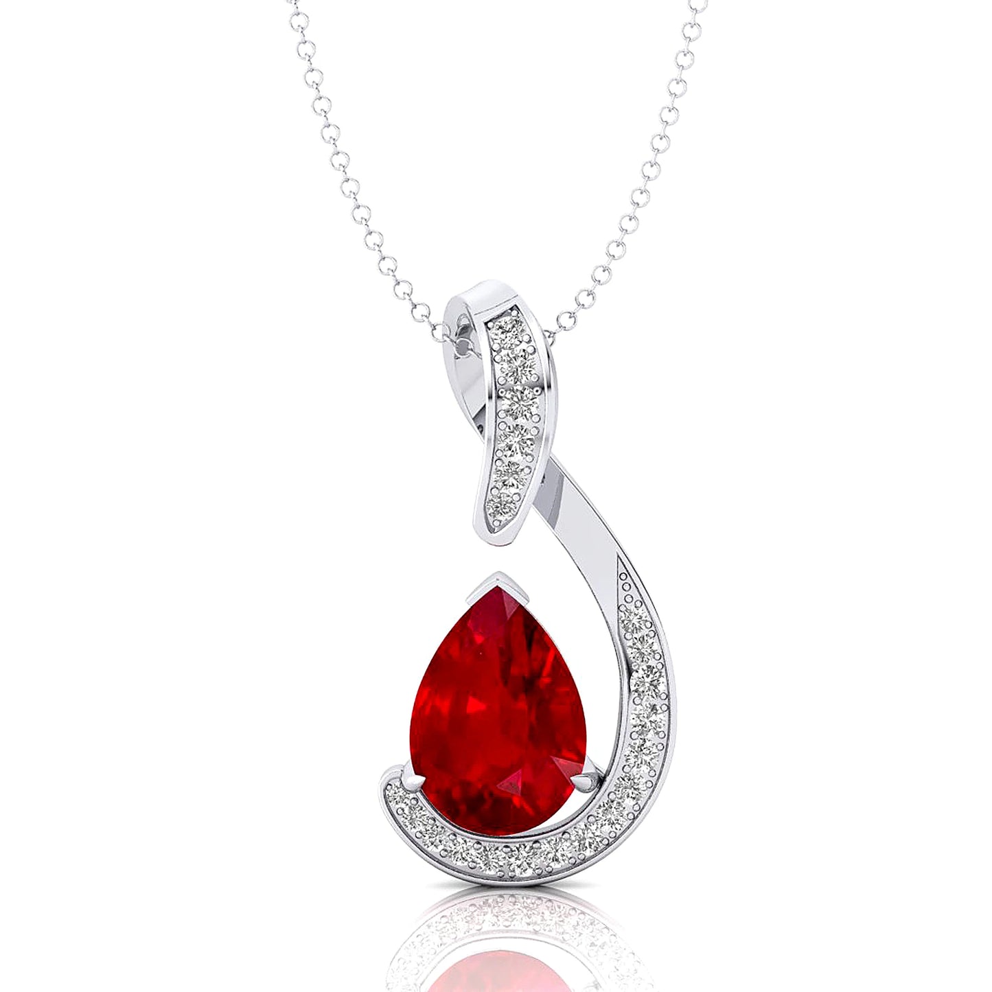 18k Gold Lab Grown Ruby Pendant Necklace New Arrival Unique Pear Shape Wedding Wear Lab Ruby Gemstone & Real Diamonds Pendant