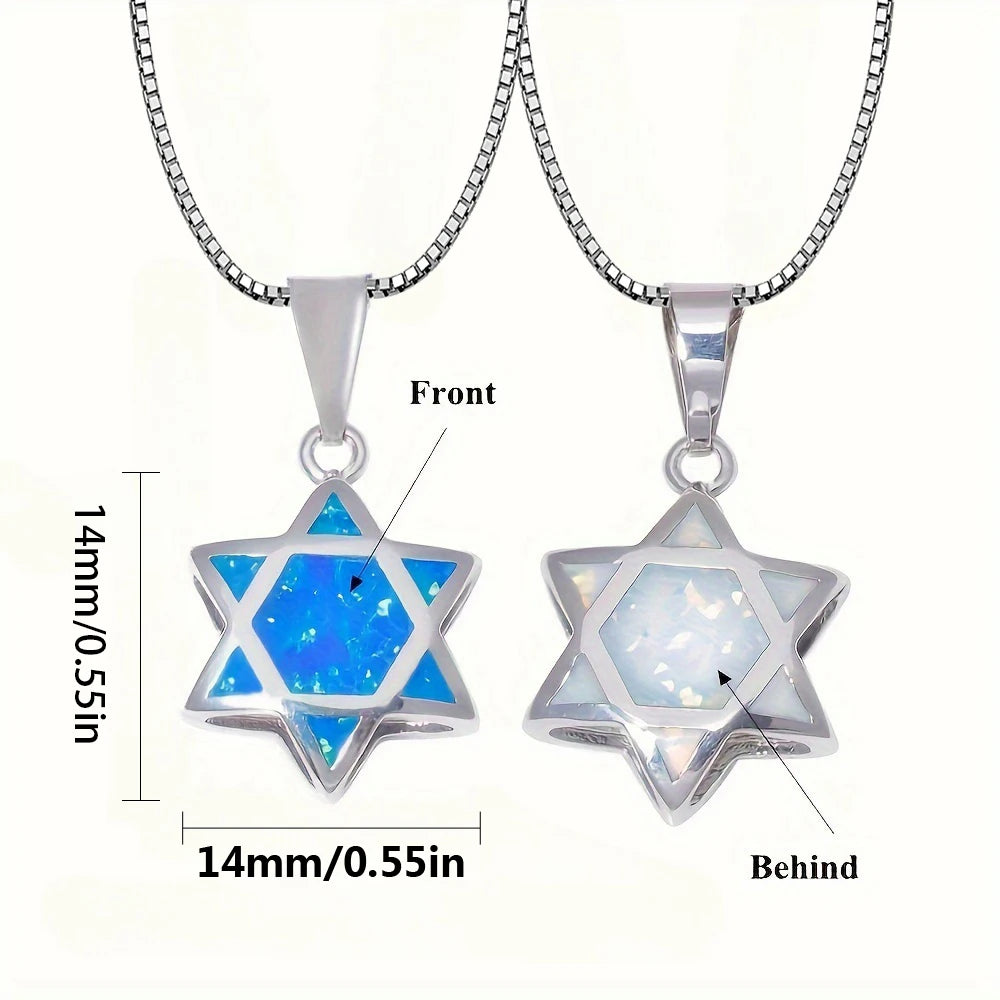 TikTok Hit Luxury Six-Pointed Star Channel Set Opal Charm Necklace Women Brass Silver Plating Trendy Simple Unique Design 45cm