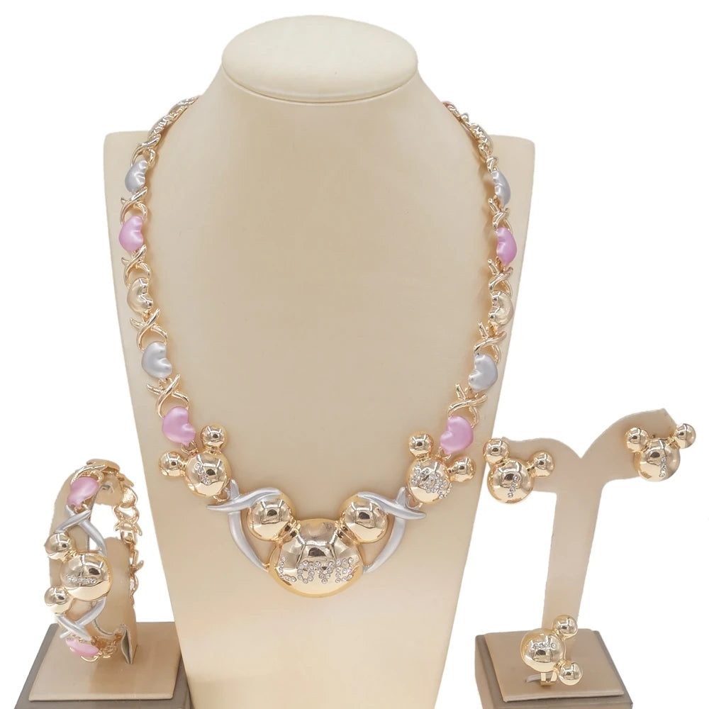 Zhuerrui Christmas Gift I Love You Hugs and Kisses Jewelry Sets American Zircon Gold Plated Cartoon Animals Jewelry Set X0085