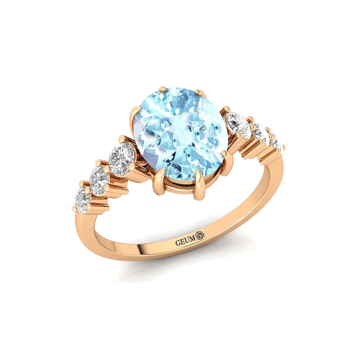 Natural March Birthstone Aquamarine Gemstone Ring in 14k Solid Gold With IGI Certified Real Diamond Handmade Halo Solitaire Ring