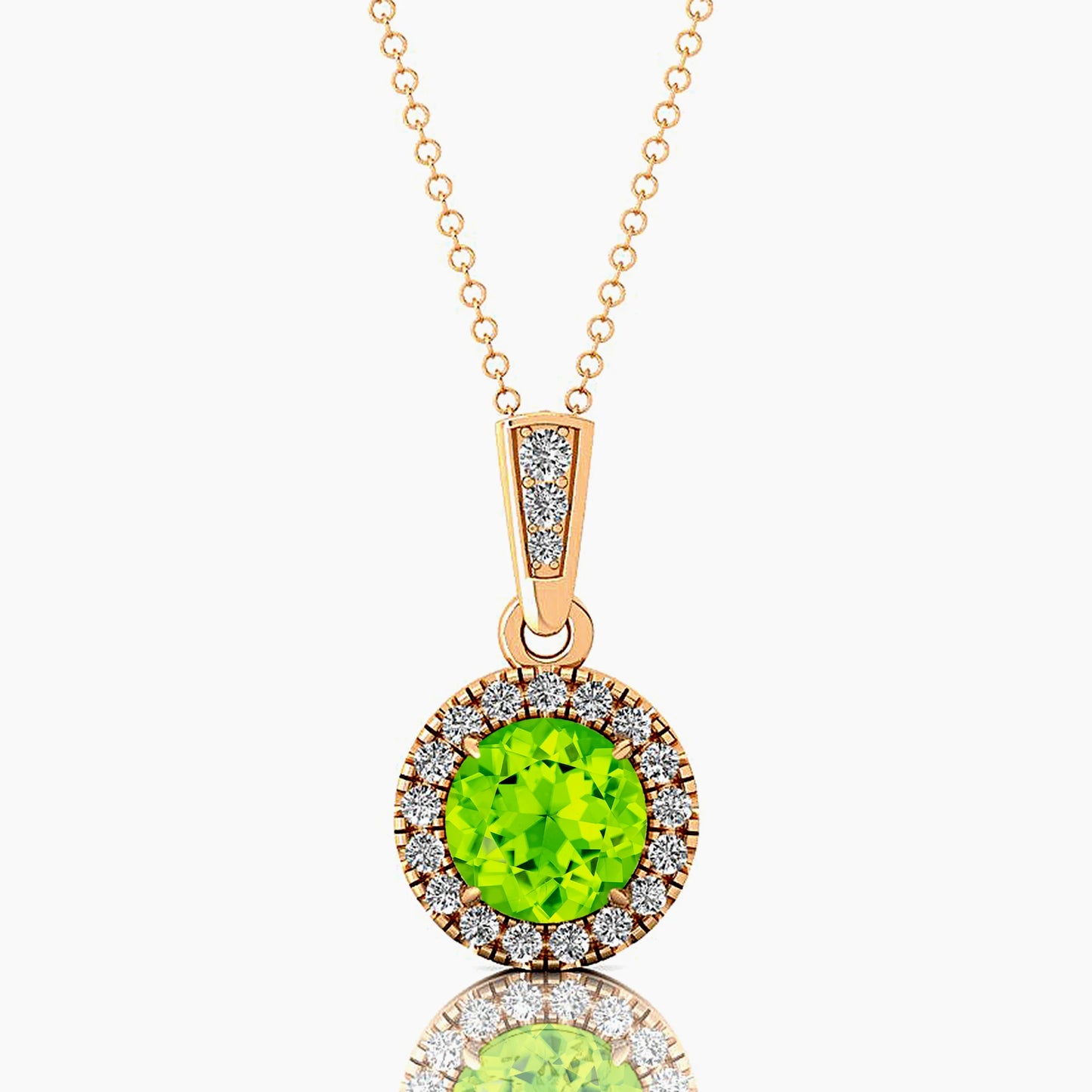 Natural Peridot Charm's Pendant in 14k Gold With Natural IGI Certified Diamond Handmade Round Peridot Charm's Pendant Necklaces