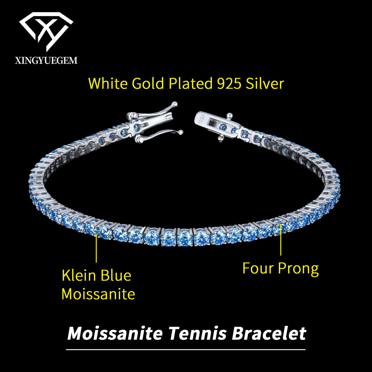 ArtistA Factory Price Bulk Jewelry Unisex 925 Sterling Silver 2mm 3mm Colorful Diamond Mossanite Moissanite Tennis Bracelet