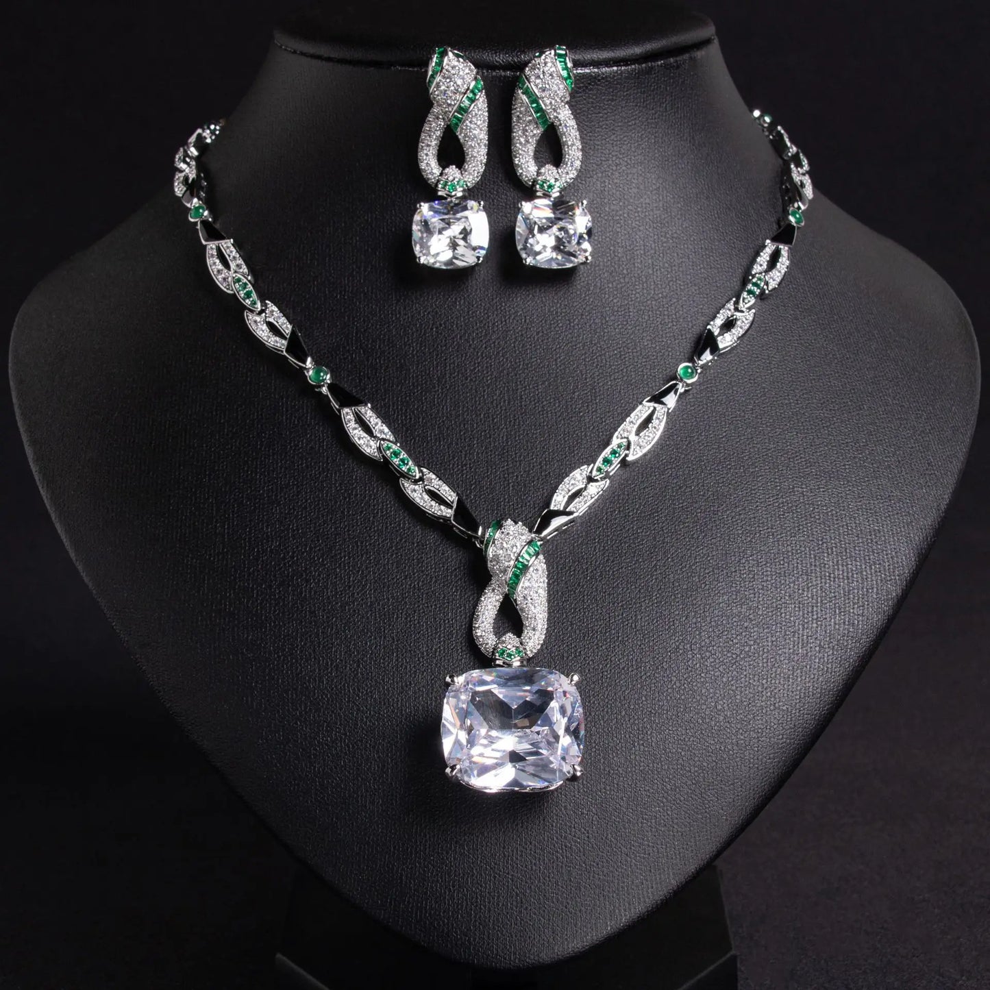 African-Inspired Cubic Zirconia Pendant Necklace & Earrings Set — Green, White, Blue, Red & Turquoise