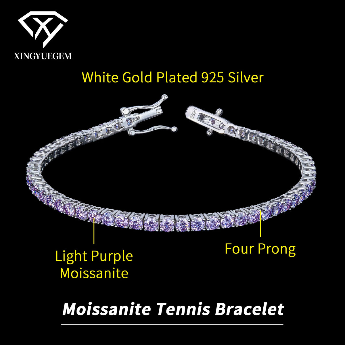 ArtistA Factory Price Bulk Jewelry Unisex 925 Sterling Silver 2mm 3mm Colorful Diamond Mossanite Moissanite Tennis Bracelet