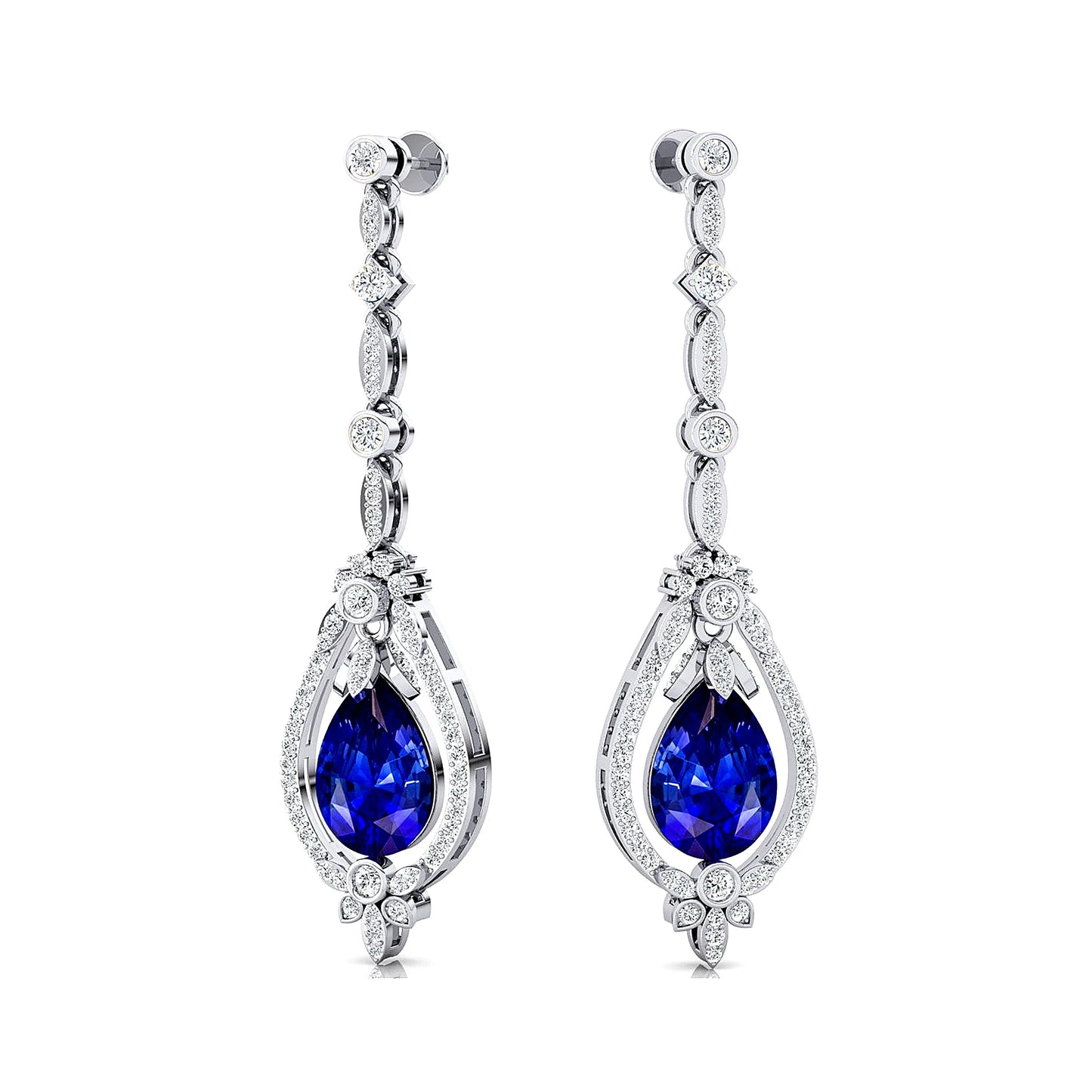 100% Lab Grown Blue Sapphire Luxury Handmade Solid Gold Drop Earrings with Real Diamonds Cute Style Party Gift Jewelry