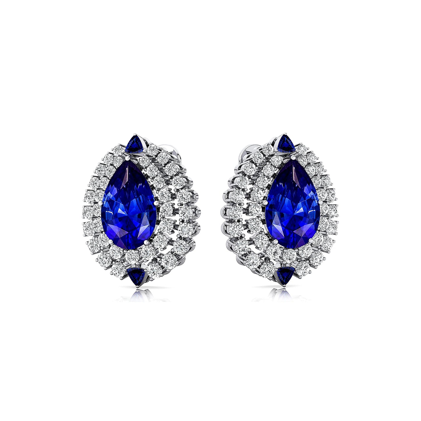 Classic 18K Solid Rose Gold Earrings Cute Trendy Women's Fine Studs Halo Pear Shaped Lab Grown Blue Sapphire OEM Anniversary