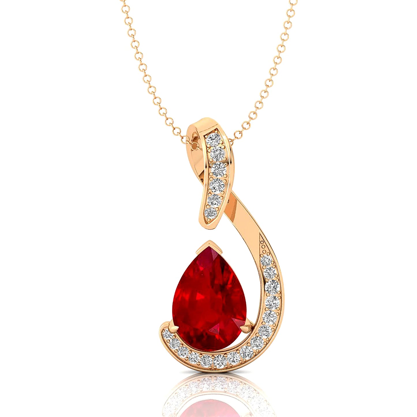 18k Gold Lab Grown Ruby Pendant Necklace New Arrival Unique Pear Shape Wedding Wear Lab Ruby Gemstone & Real Diamonds Pendant
