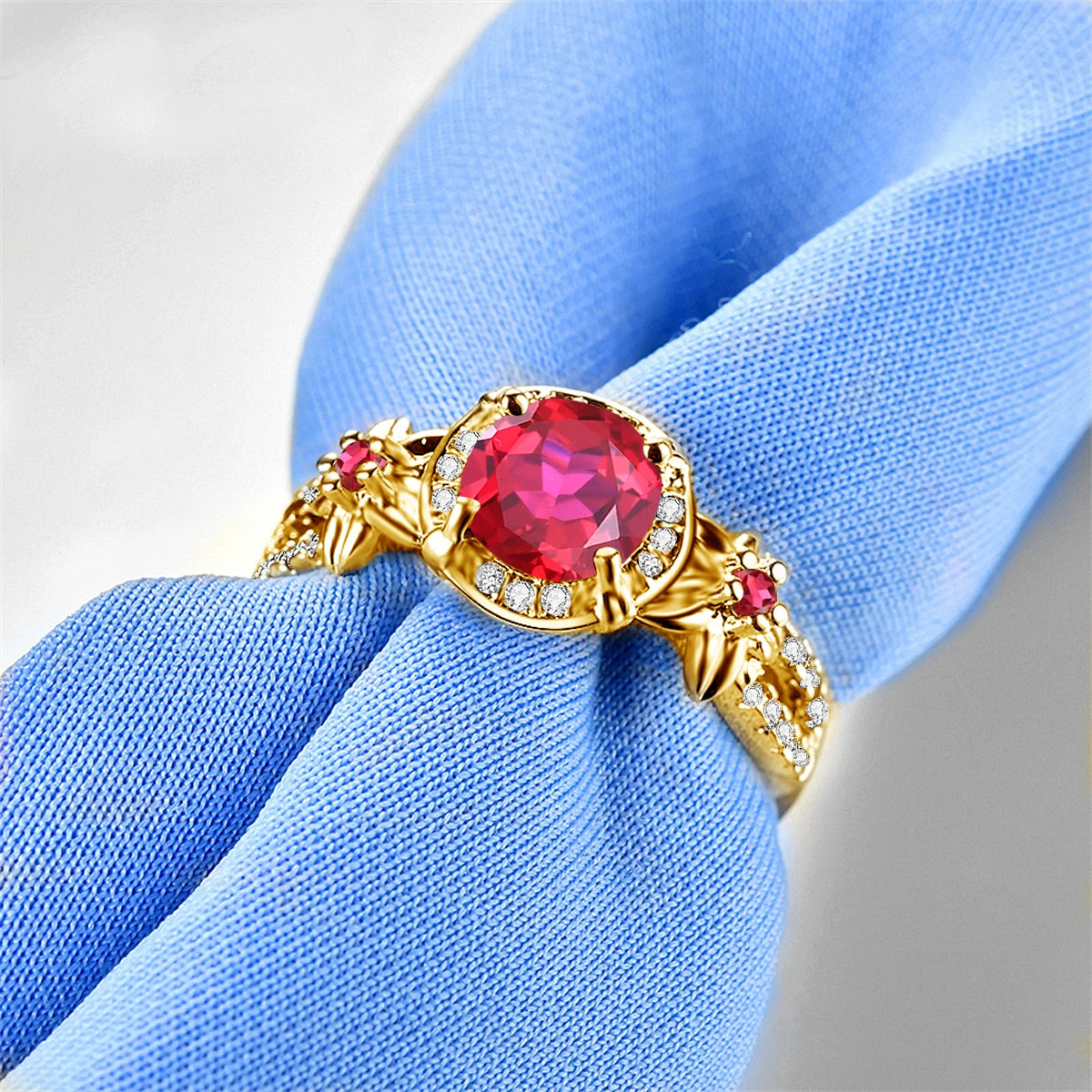 Luxury Bridal Ruby Jewelry Sets 24K Gold Plated Engagement Wedding Party 925 Sterling Silver Ring Earrings Pendant Jewelry Set