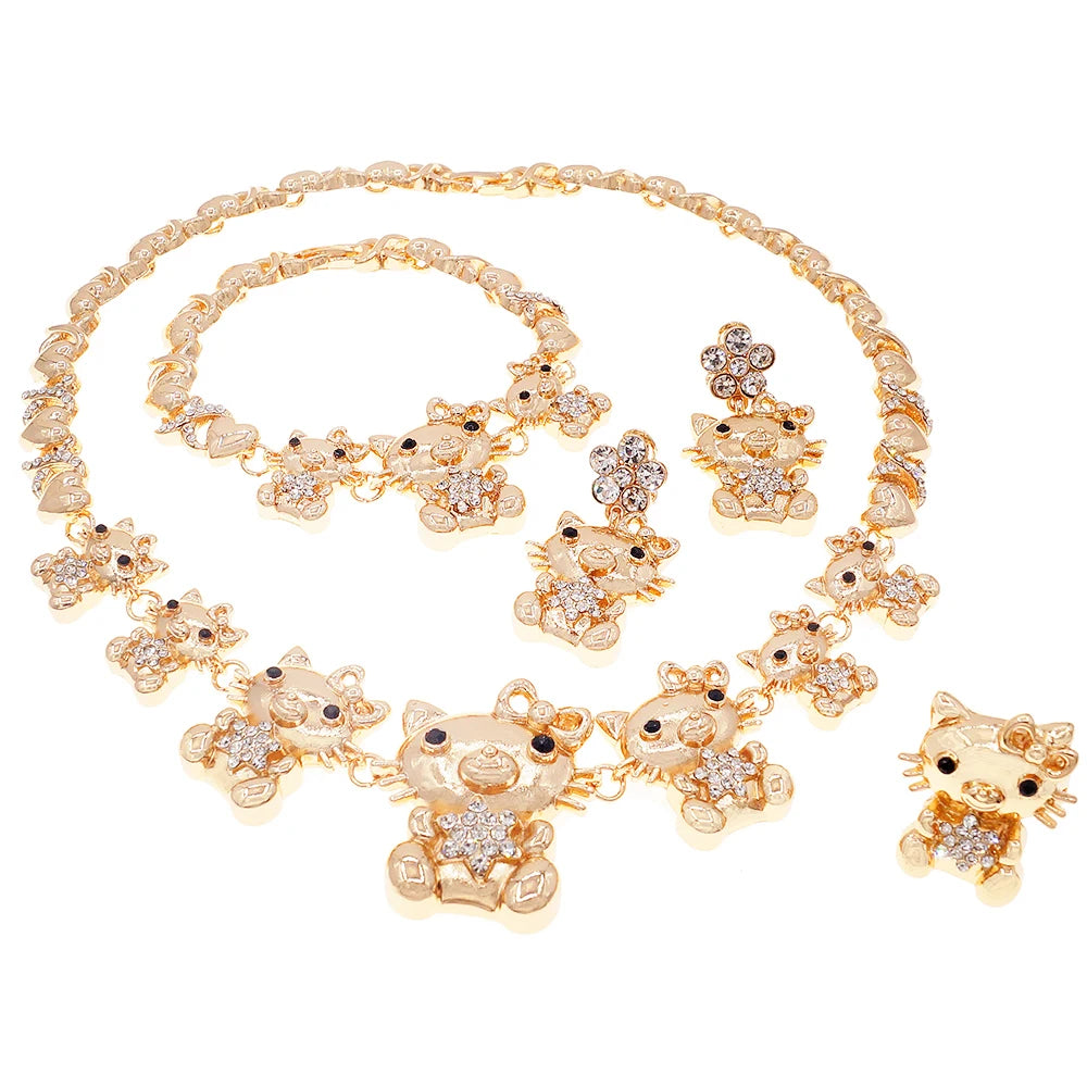 Zhuerrui Hello Kt Cat Doll Hugs and Kisses Xoxo Jewelry Set Fashion New Girls Young Dating 18K Gold Plating Jewelry Sets Z0001