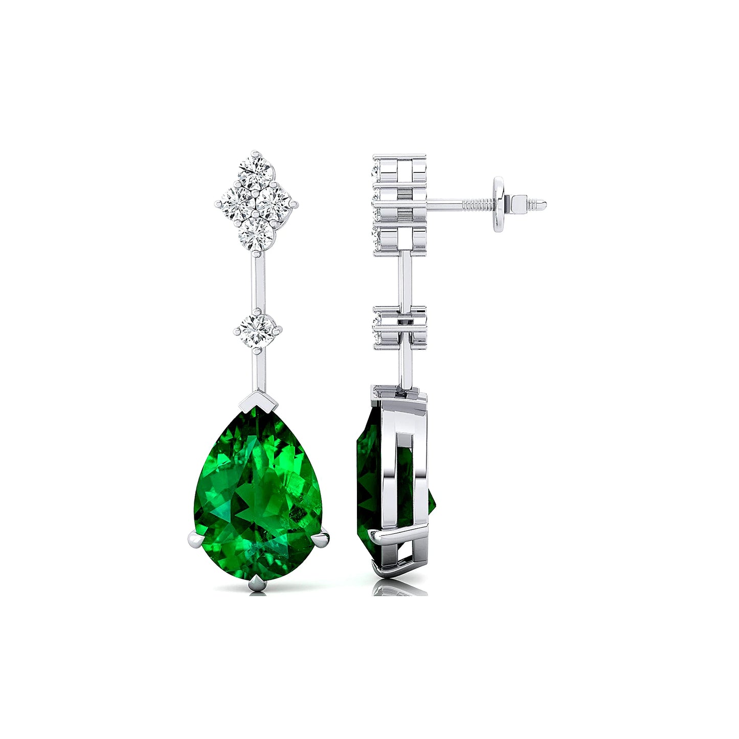 Handmade Cute Dainty Jewelry Lab Grown May Birthstone Emerald Gemstone & Real Diamonds Earrings For Her 18k Gold Rhodium Plated