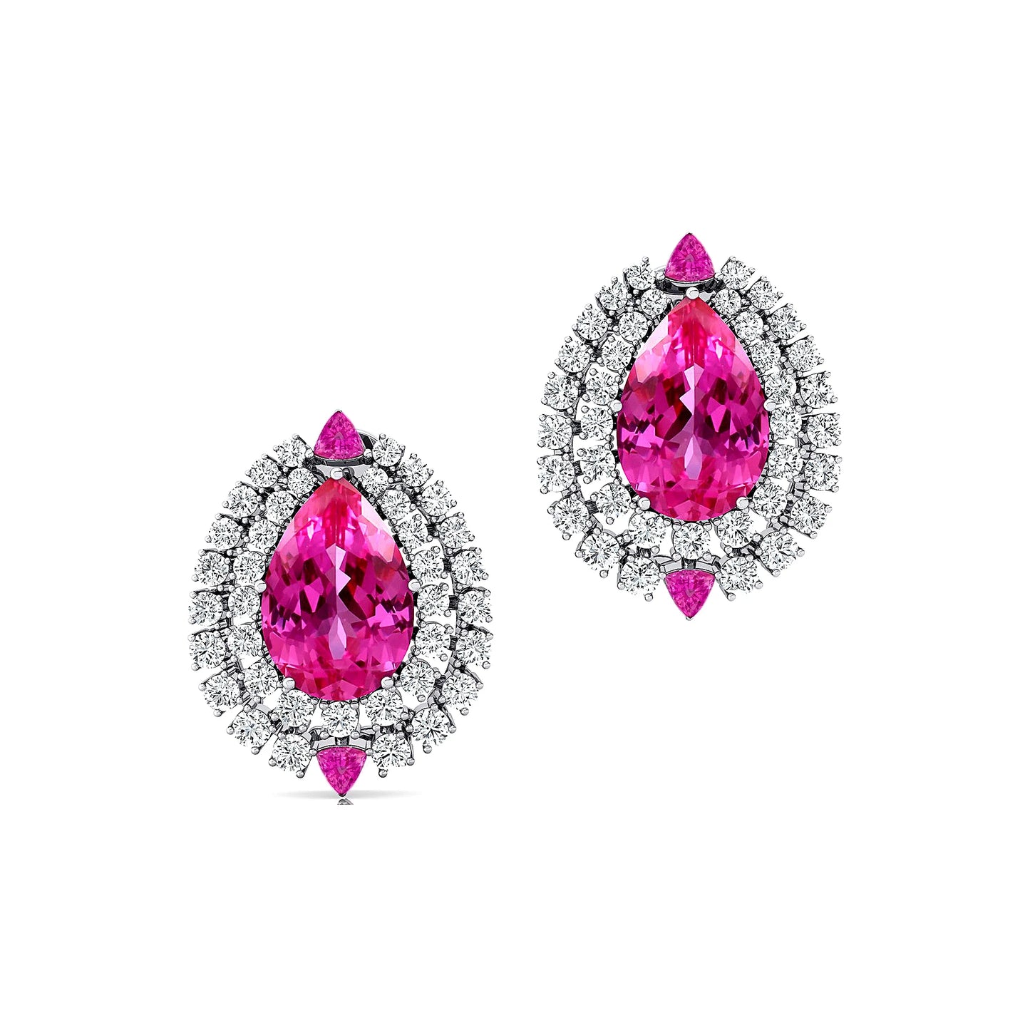 Solid 18k Rose Gold Cute Ear Studs Lab Grown Pink Sapphire Diamonds Halo Stud Earrings for Party Wedding Gifts Handmade Jewelry