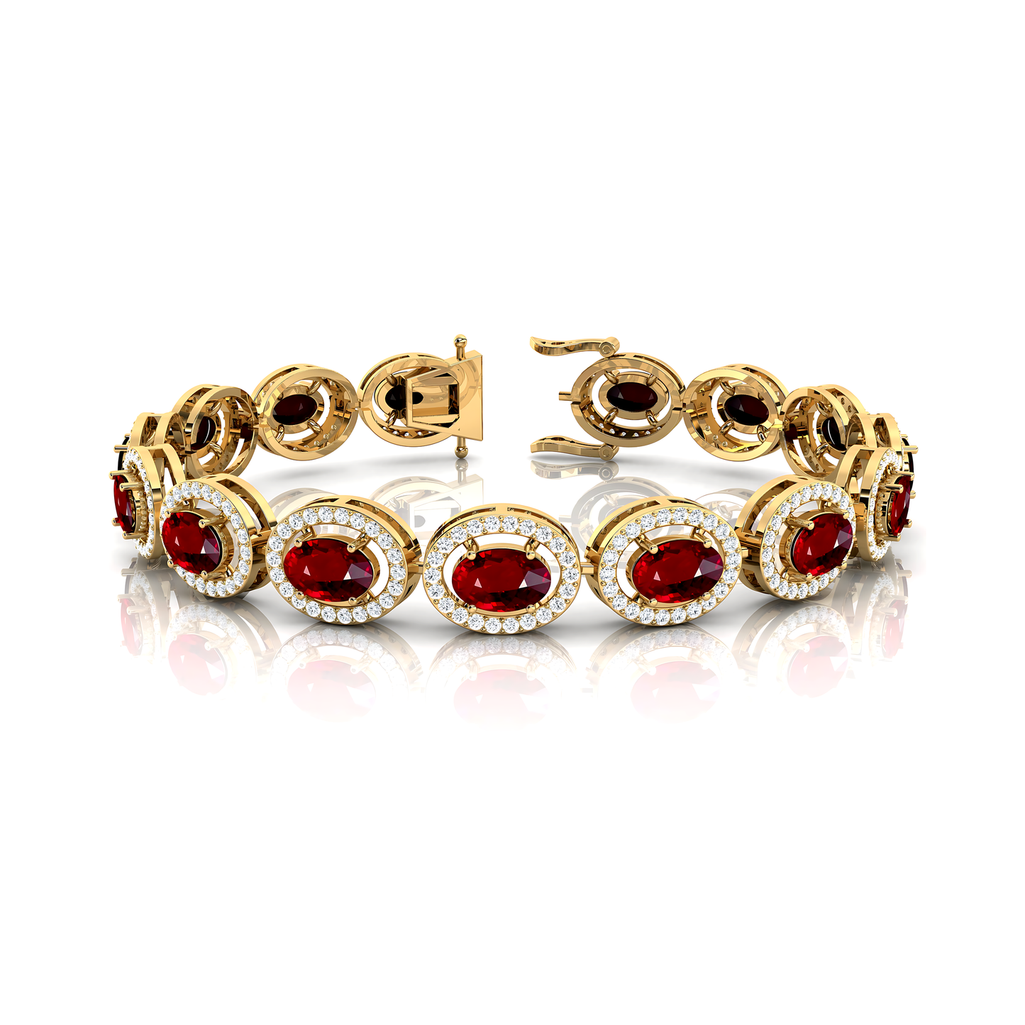 14K Pure Gold Oval Cut Red Ruby With Side Diamonds Tennis Bracelets Fine Jewelry Factory Wholesale Price Handmade Ruby Bracelets