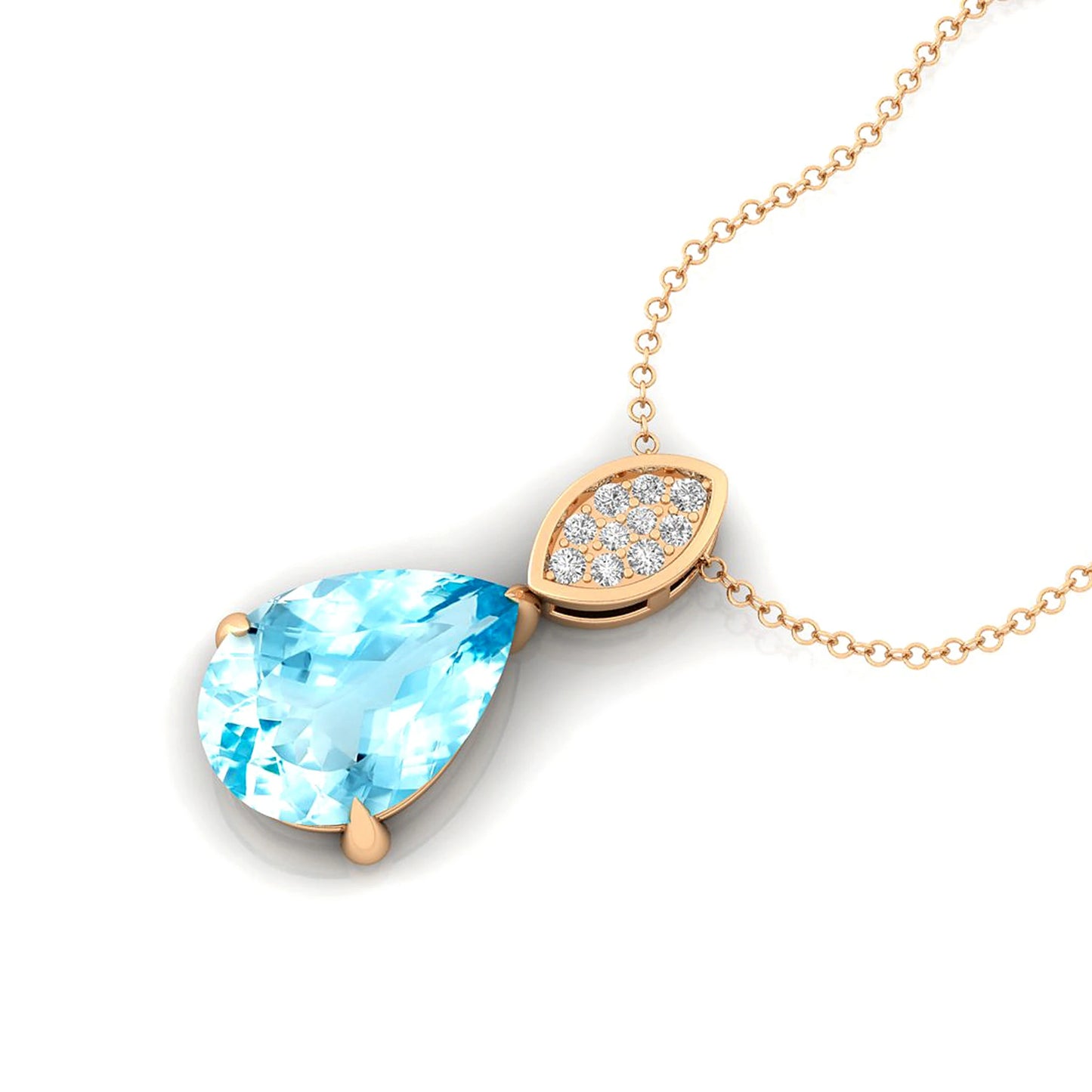 Natural Aquamarine Gemstone 14k Solid Gold Handmade Cute Rhodium Plated Teardrop Pendant Necklace Wholesale Supplier Jewelry