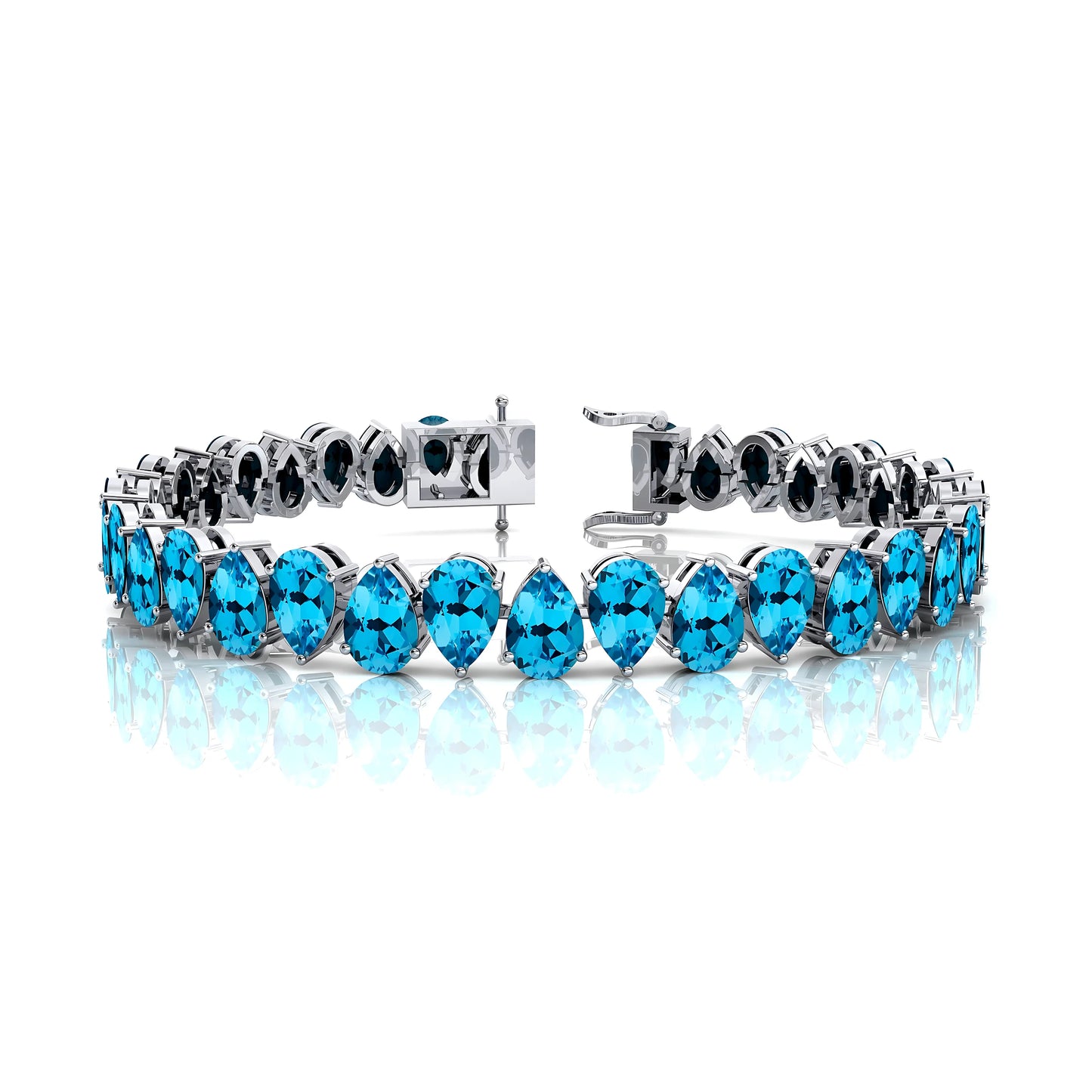 14k Gold Pear Cut Semi-precious Gemstone Swiss Blue Topaz Tennis Bracelet Fashionable European Style Tennis Bracelet Wholesaler