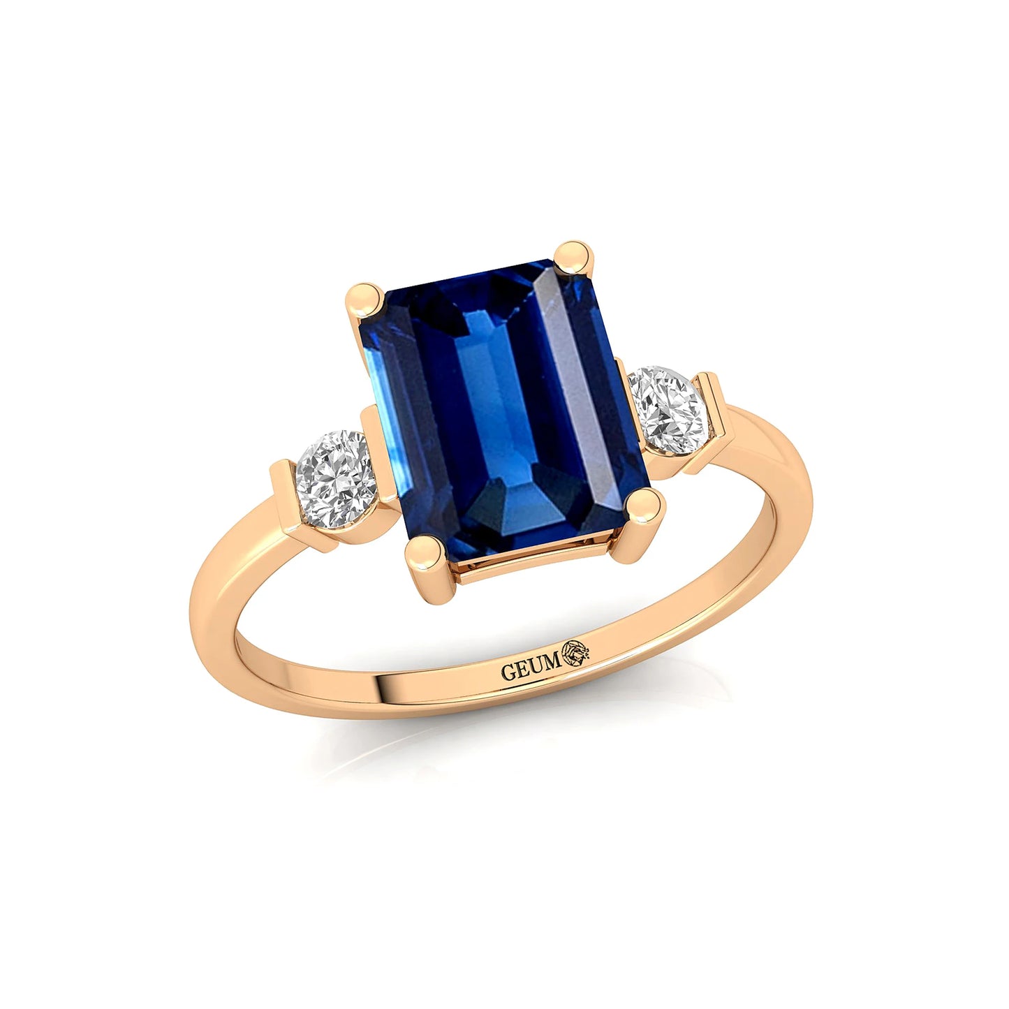 Natural Round Cut Lab Grown Blue Sapphire 2 Diamond 14k 18k Solid Gold Ring Wedding Engagement Party Rings OEM