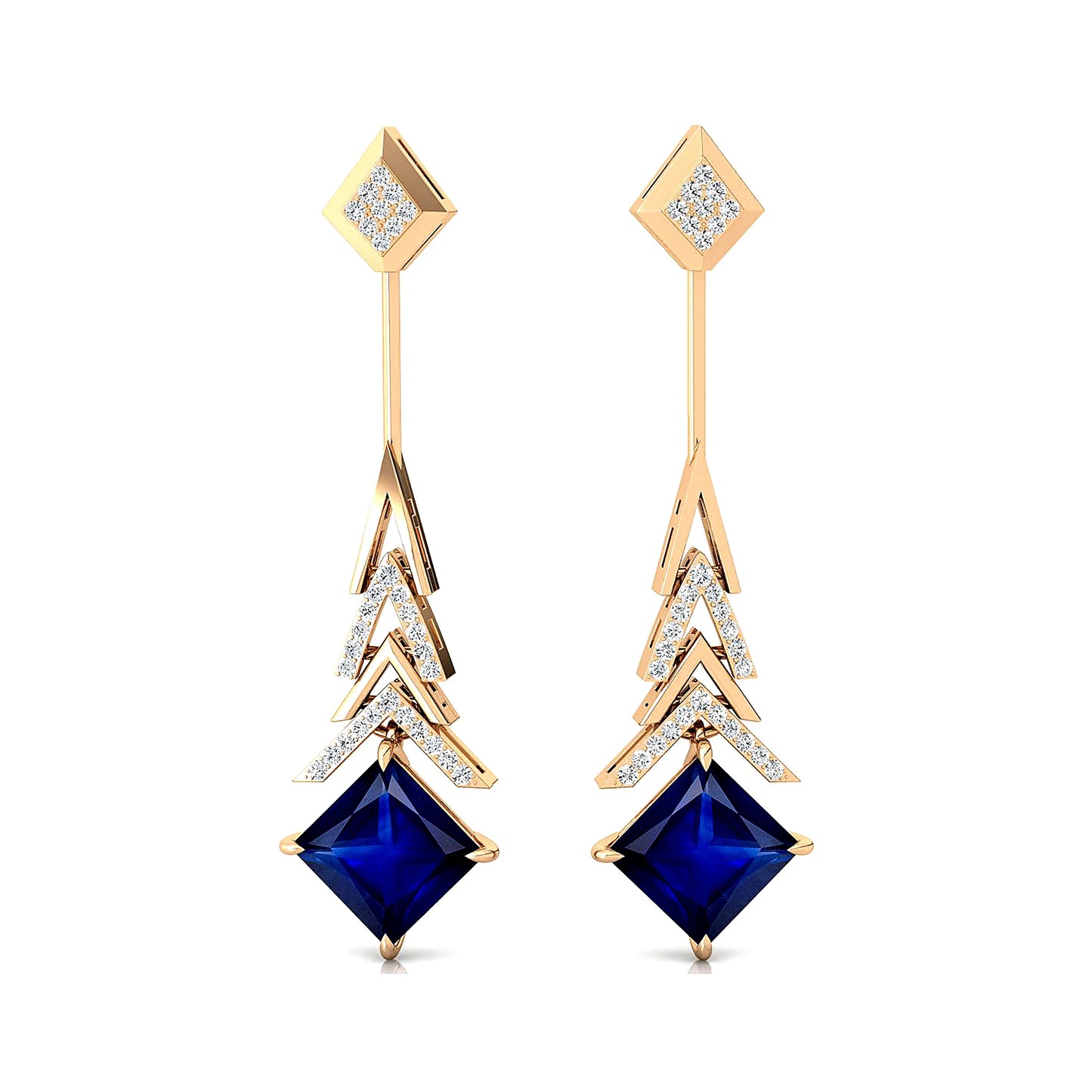 Trending Lab Grown Blue Sapphire Diamond Drop Earrings 18K Fine White Gold Rhodium Plated Wedding Gemstone Fashion Jewelry