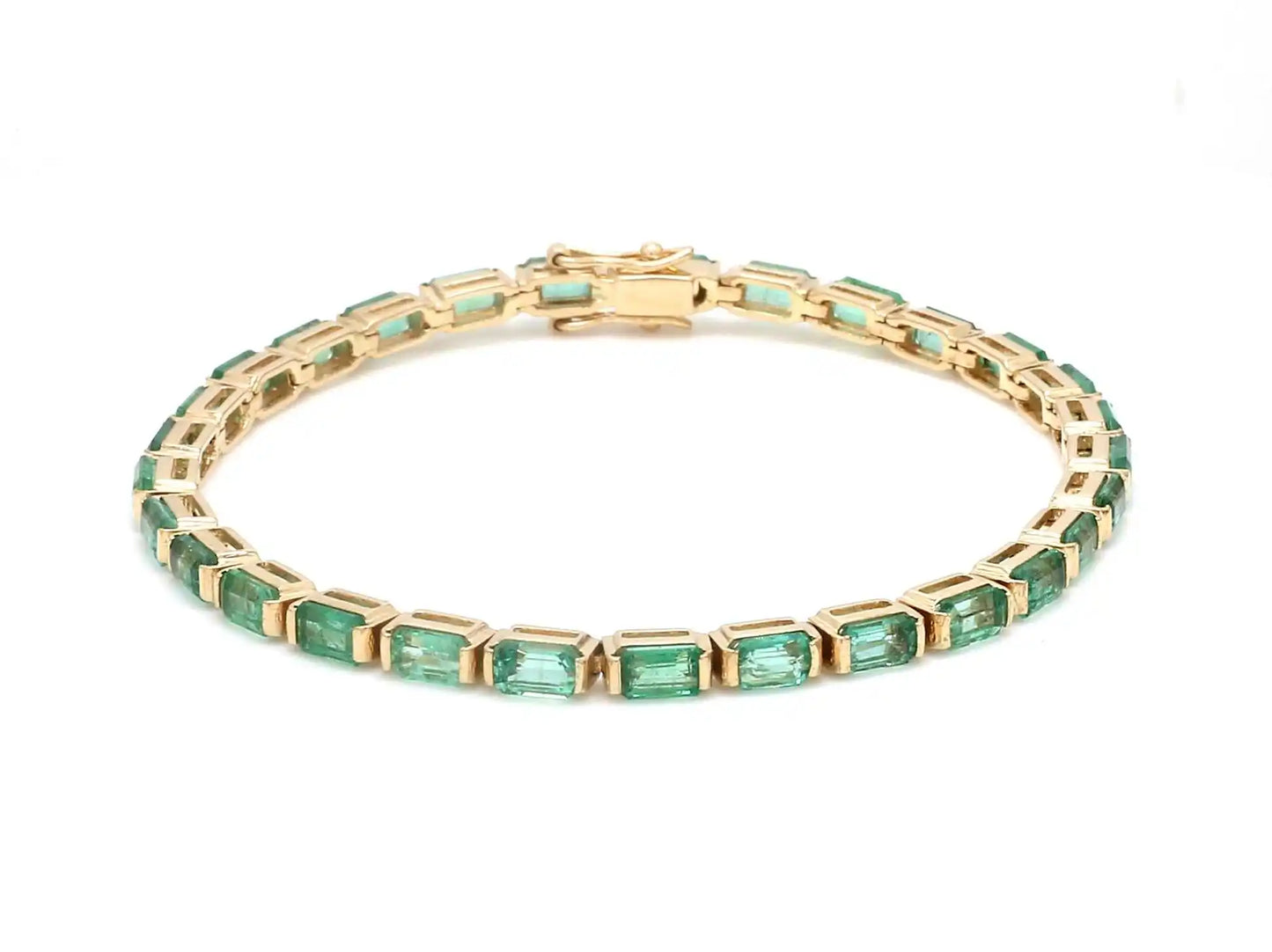 14k Pure Gold Octagon Cut Green Emerald Gemstone Tennis Bracelet-Birthstone Fine Jewelry Unisex Gift & Party Fashionable Bar Set