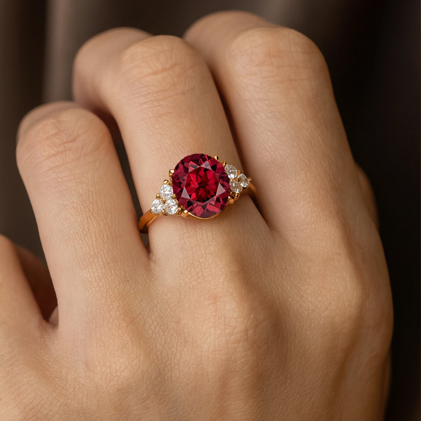 100% Natural Precious Garnet Gemstone Real Diamond Cluster Classic 18k Solid Gold Rings Fine Jewelry Wholesale OEM