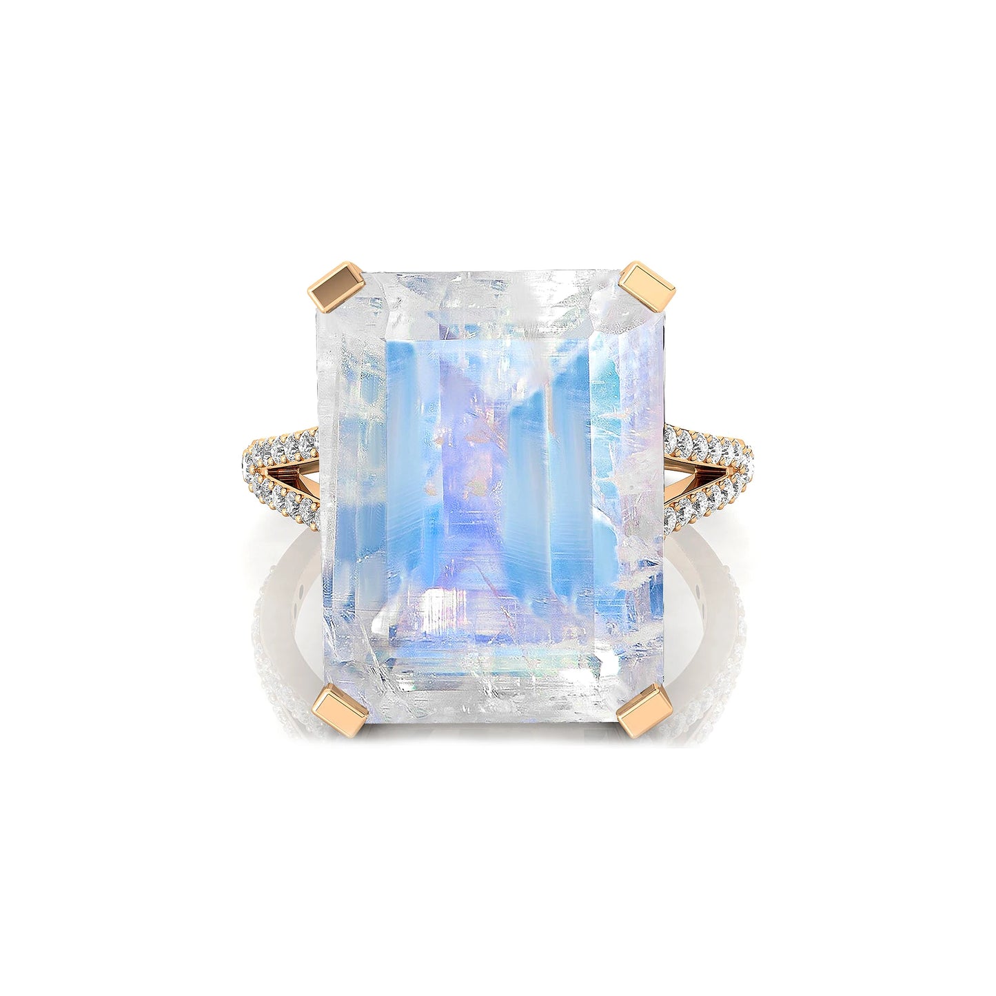 IGI Certified Solid Gold Fine Jewelry Rings Emerald Cut Natural Rainbow Moonstone Gemstone 0.54ct Women Cluster Rings OEM Party