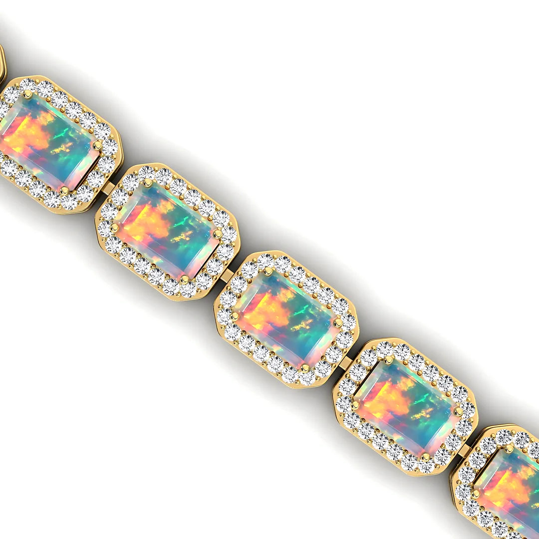 Romantic Style 14K Pure Gold Opal With Diamonds Tennis Bracelet for Women's Engagement Wedding Anniversary Valentine's Gift