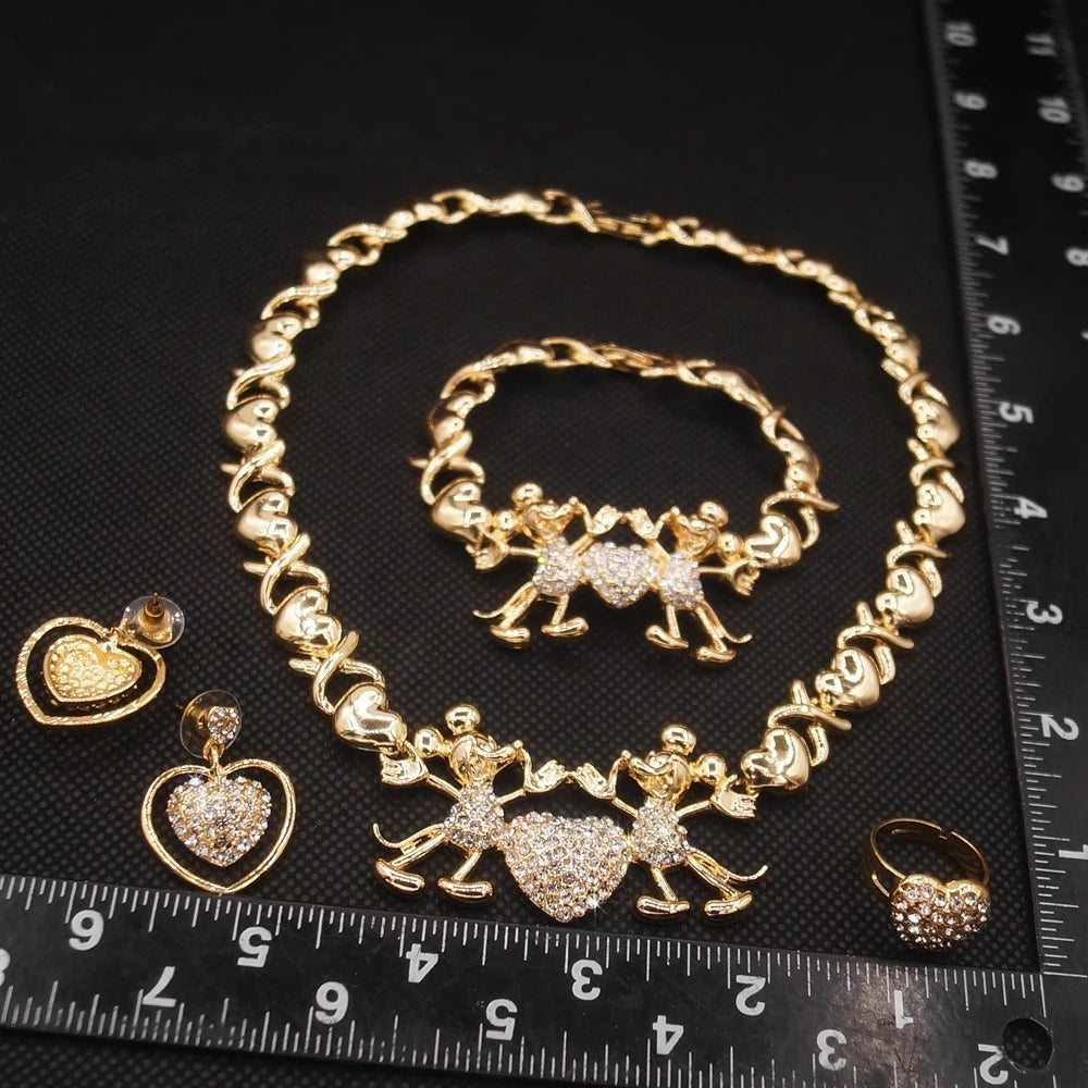 Zhuerrui Cartoon Pictures I Love You Kiss and Hug Jewelry Set Brazil Bridal Gold Womens Jewellery Party Girls Jewelry Sets X0153