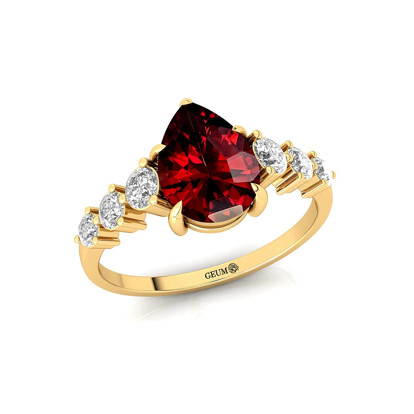 Luxurious Design Unique Pear Cut Natural Red Garnet Gemstone Ring 18k Solid Gold Real Diamonds Classic Wedding Women Rings