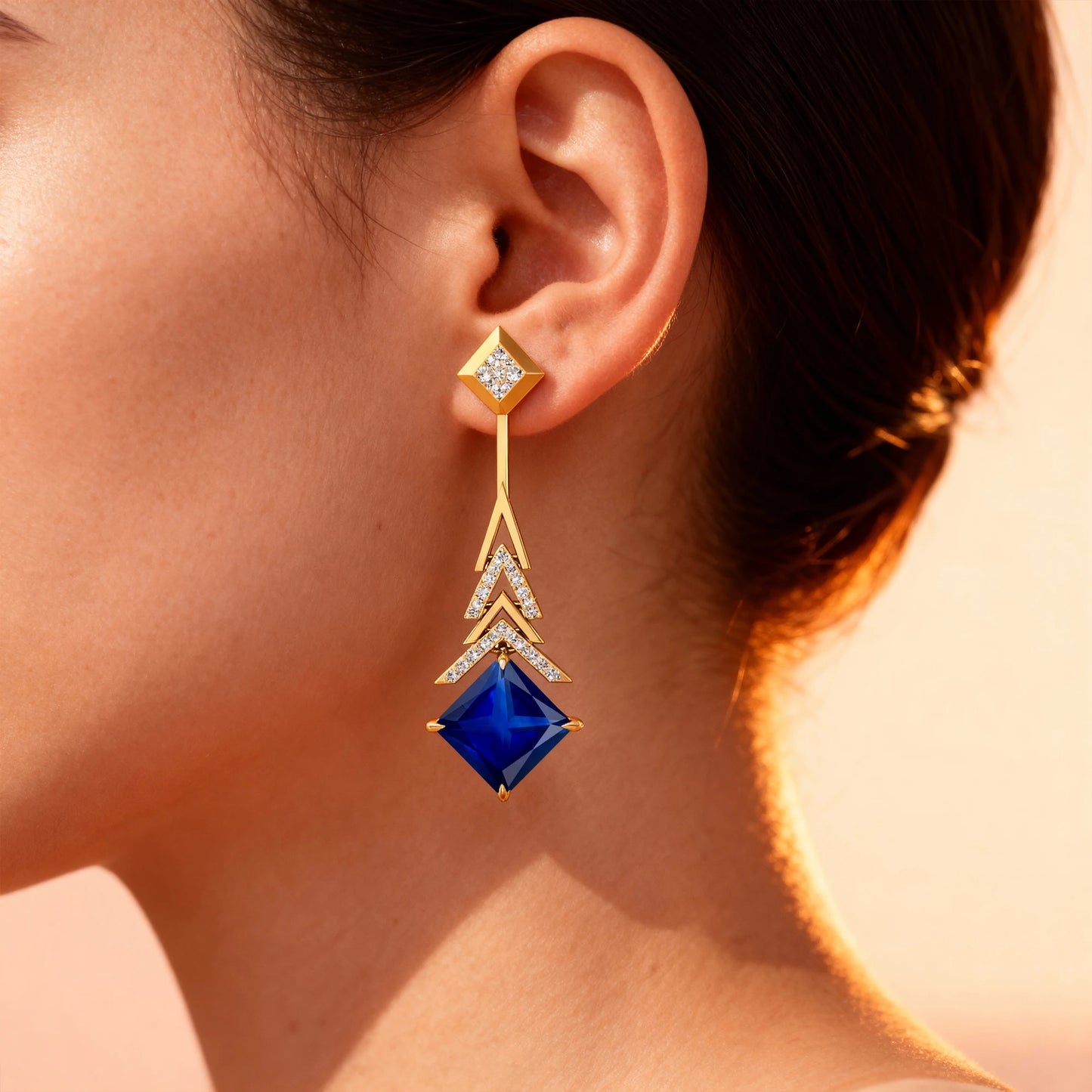 Trending Lab Grown Blue Sapphire Diamond Drop Earrings 18K Fine White Gold Rhodium Plated Wedding Gemstone Fashion Jewelry