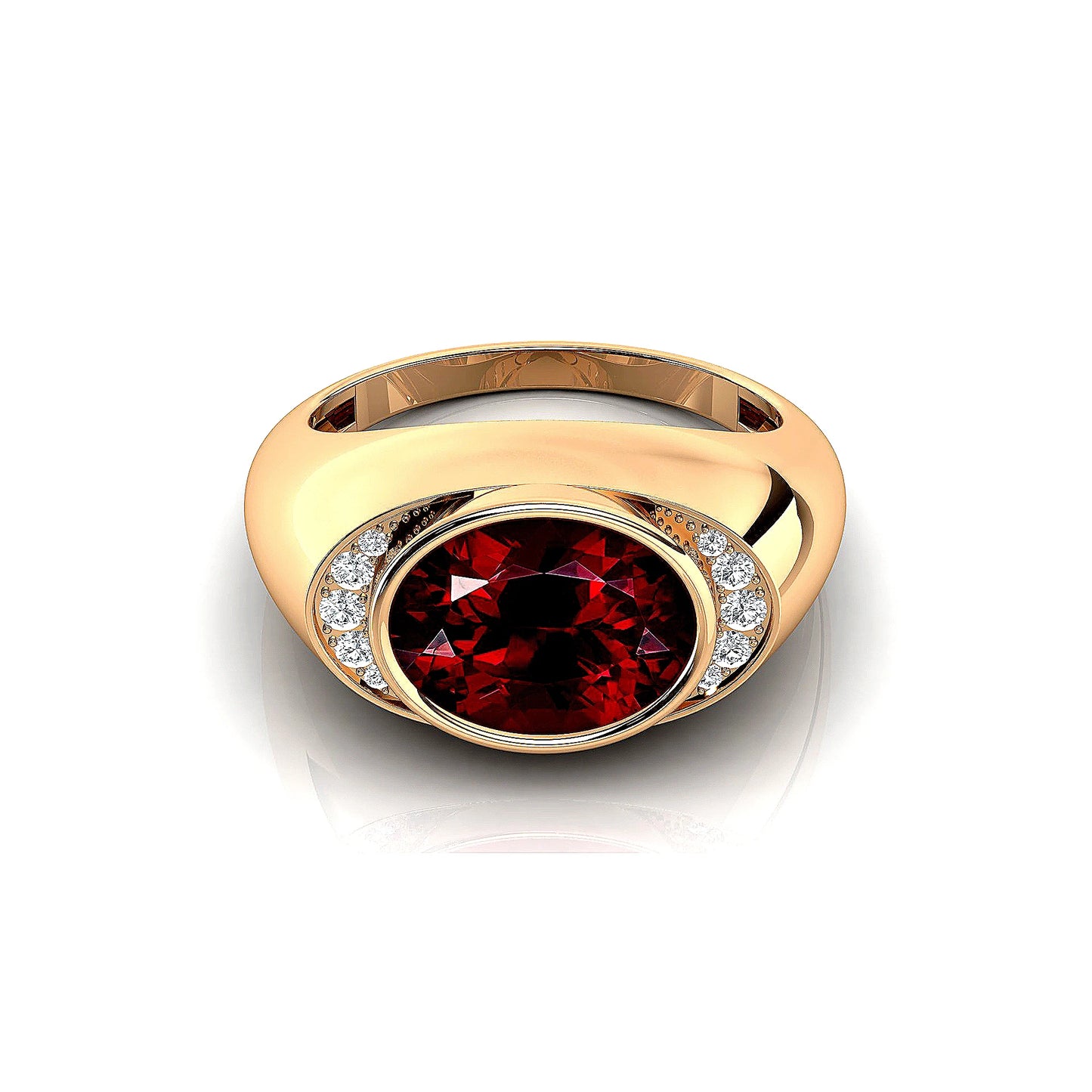 Oval Cut Natural Garnet Gemstone Ring With Real Diamonds Anniversary Gift 18k Solid Gold Rhodium Plated Fine Jewelry For Party