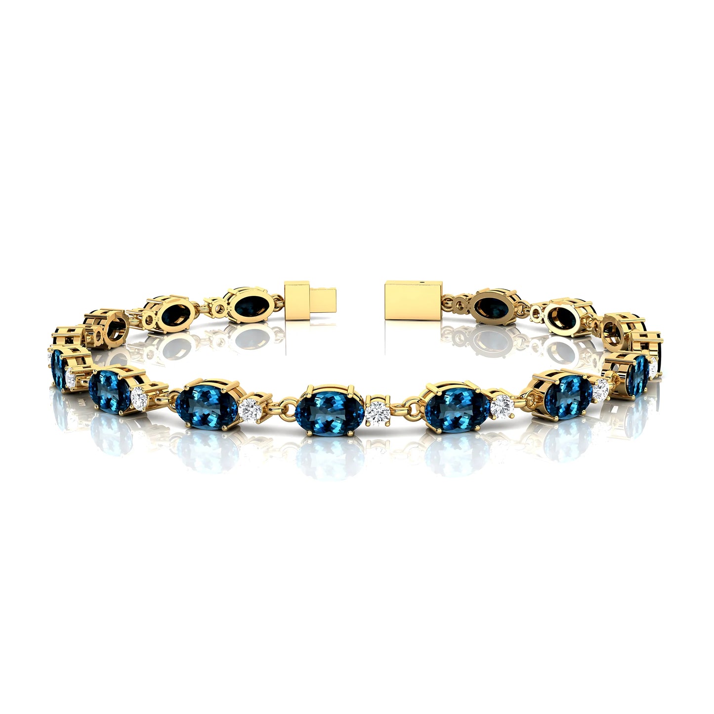 Custom 14k Gold 2.2mm Tennis Bracelet High Quality Fine Jewelry Natural London Blue Topaz & Diamond Unisexual Tennis Bracelets