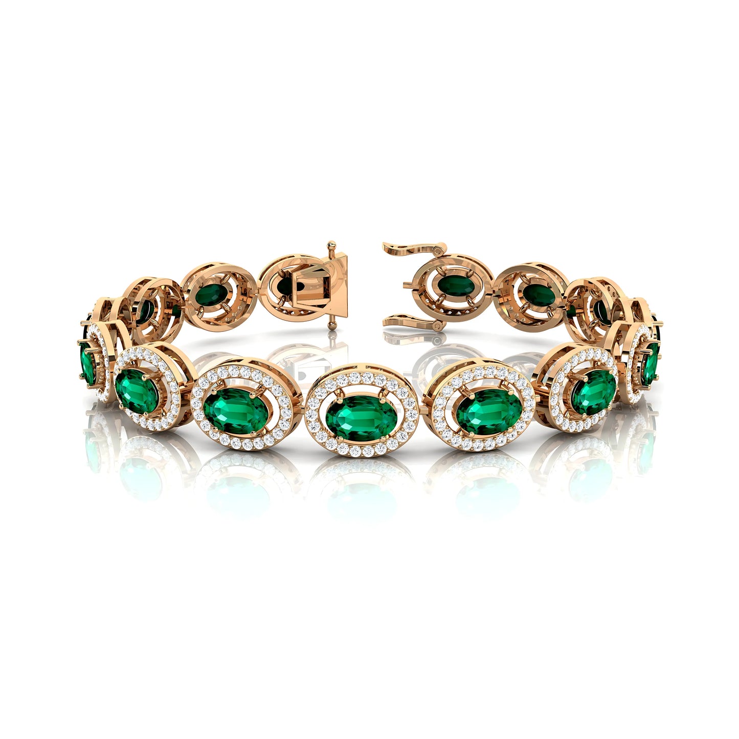 14k Solid Gold Oval Cut Emerald and Round Diamond Tennis Bracelet Fine Jewelry 2025 Beautiful Cluster Tennis Bracelets for Women
