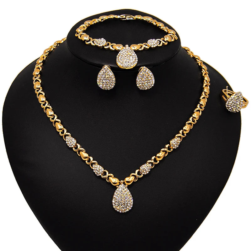 Zhuerrui XOXO New Design American Hot Sale High Quality X Water Drop 18 K Gold Plated Jewelry Set HM20080814