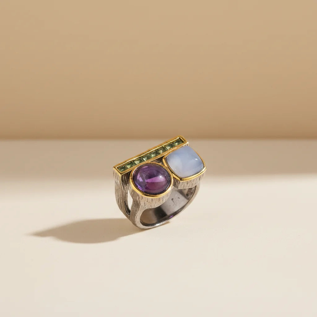 2023 Collection Natural Purple Amethyst Rough Gemstone Handmade 925 Sterling Silver Ring