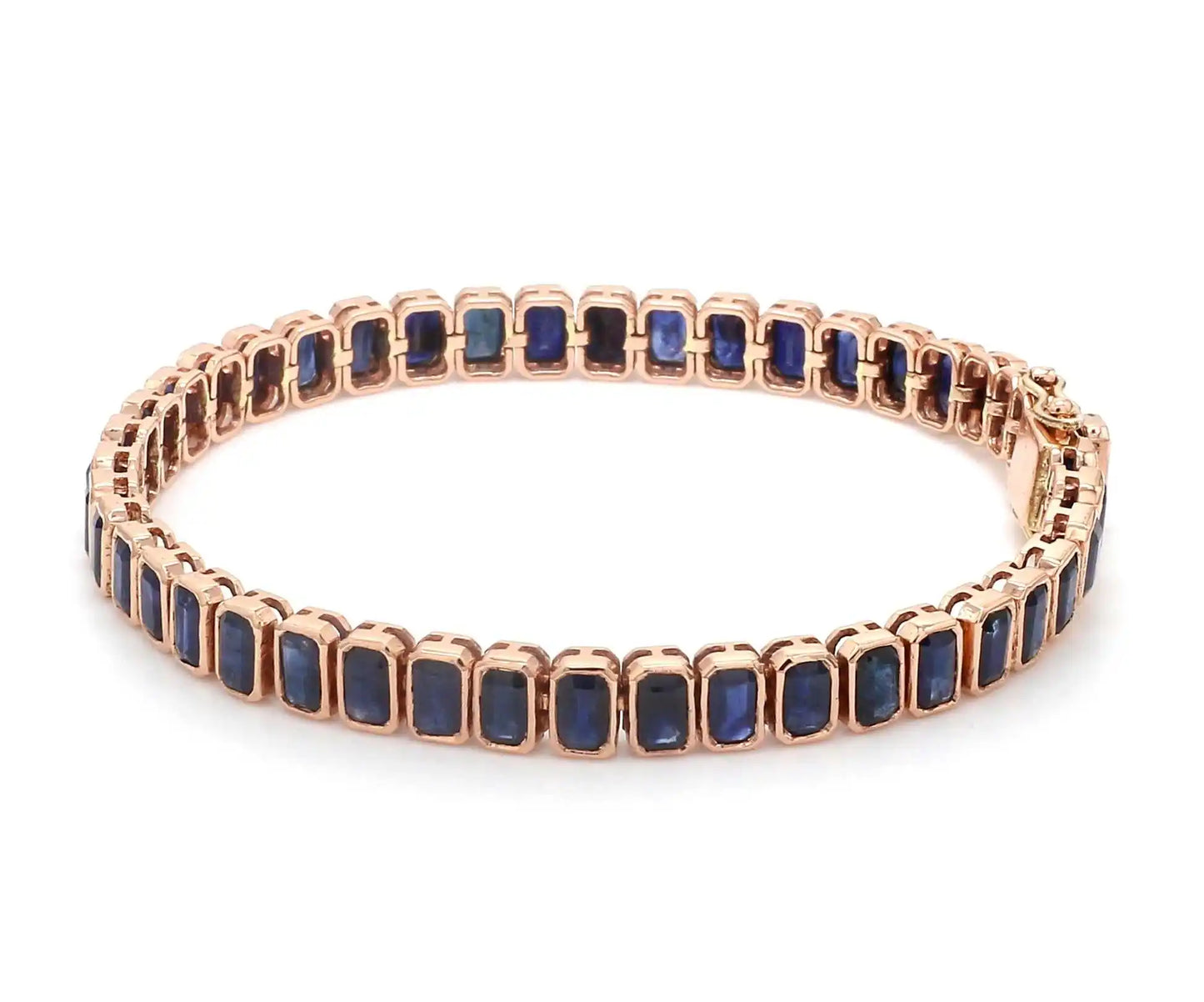 14k Pure Gold Emerald-Cut Natural Blue Sapphire Gemstone Tennis Bracelets-Luxury Minimalist Birthstone Fine Jewelry Gift Party