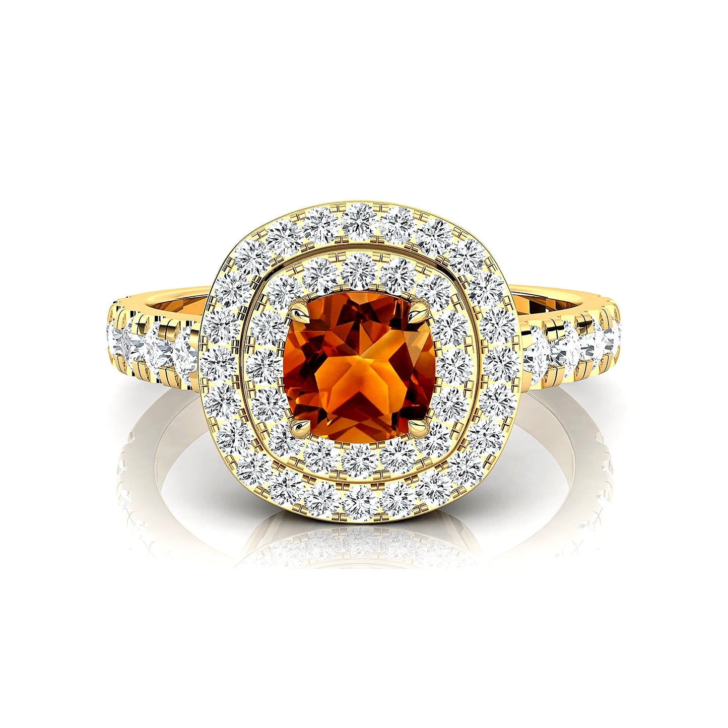 Exquisite Dainty 18k Solid Gold Natural Citrine Gemstone Real White Diamonds Premium Wedding Bridal Rings Rhodium Plated Classic