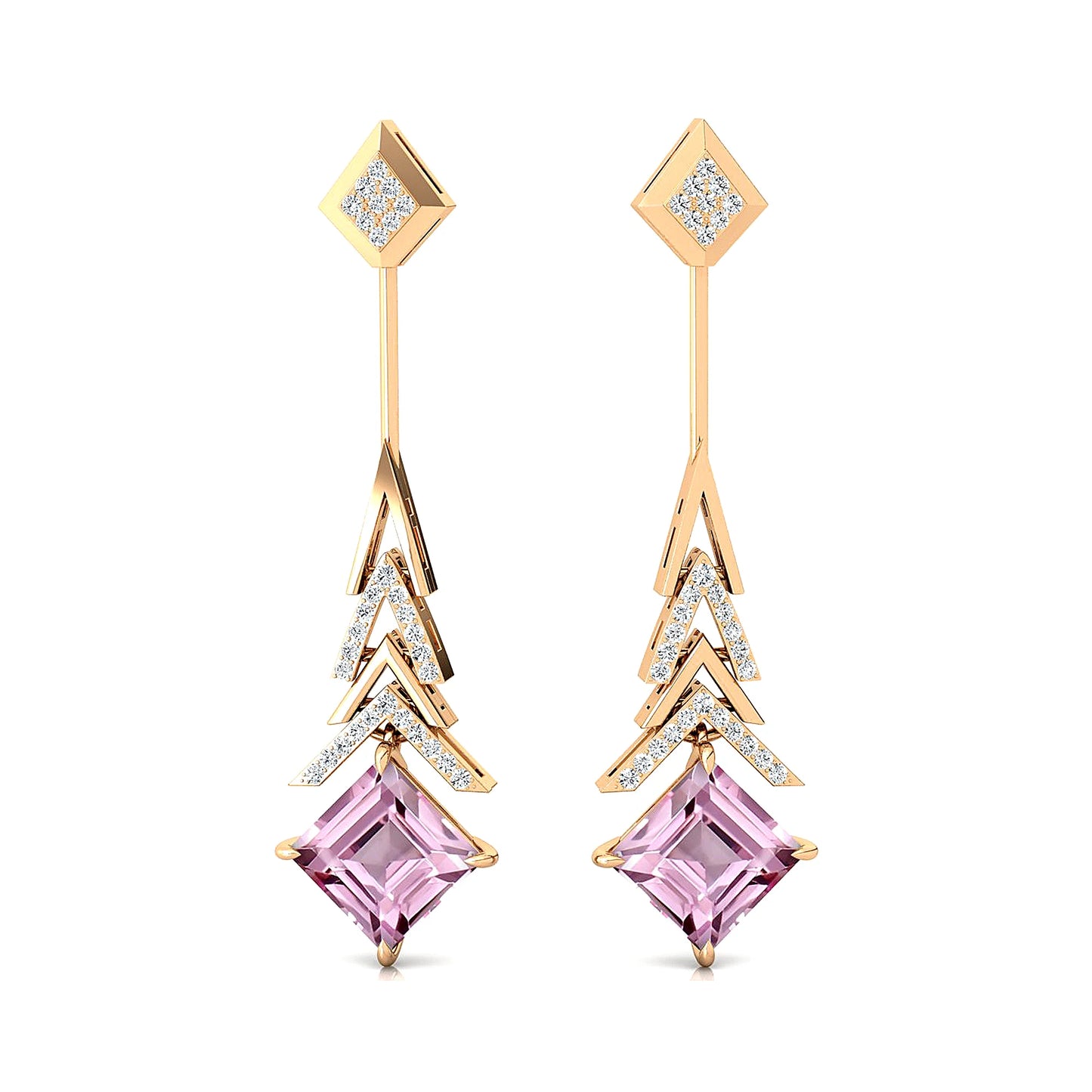 Natural Morganite Gemstone Real Certified Diamonds Trendy Design Dangle Drop Earrings For Her 18k Solid Gold Wedding Party Gift