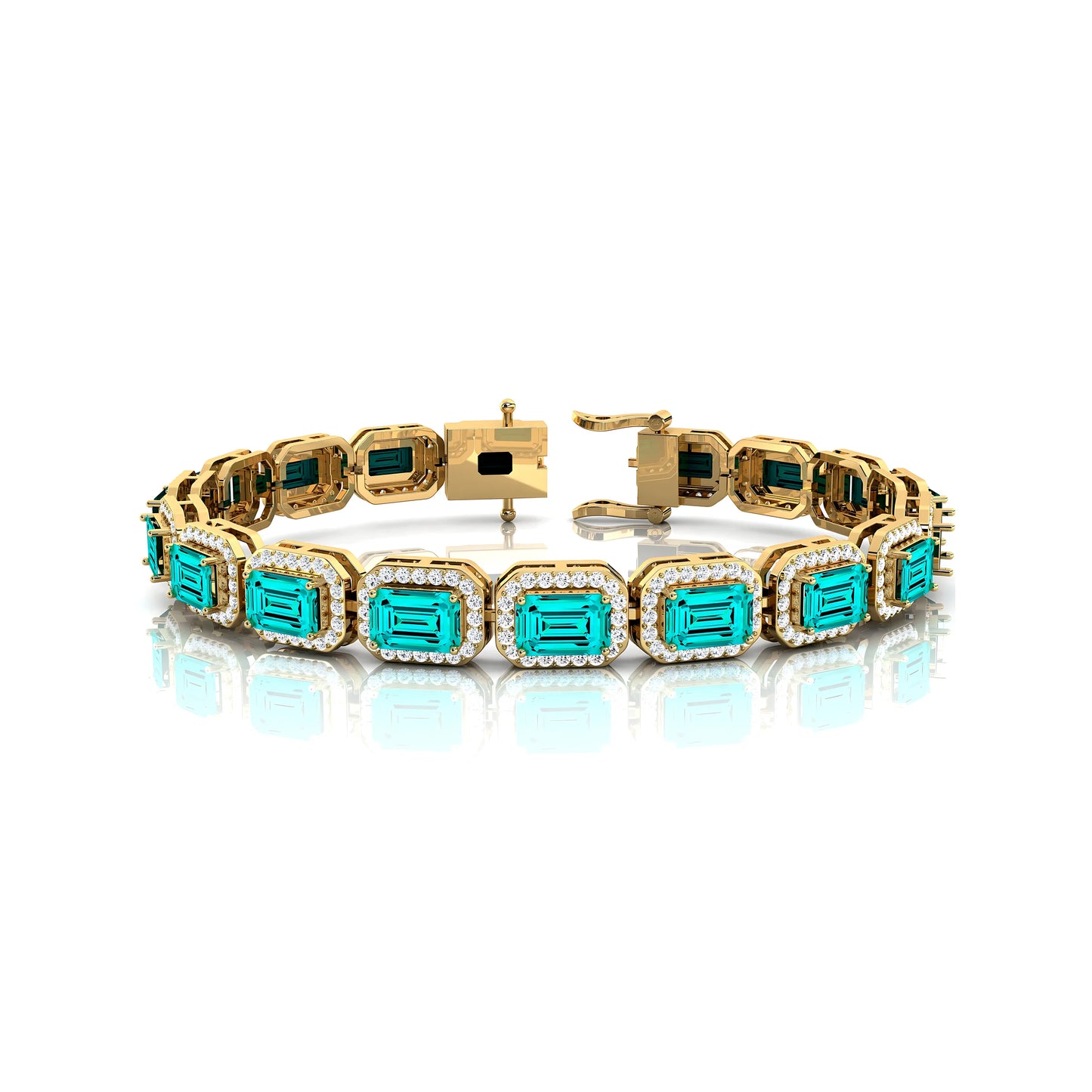 14k Pure Gold 2.2mm Lab Grown Paraiba Tourmaline Gemstone With Diamond Tennis Bracelets Classic Handmade Unisex Diamond Bracelet