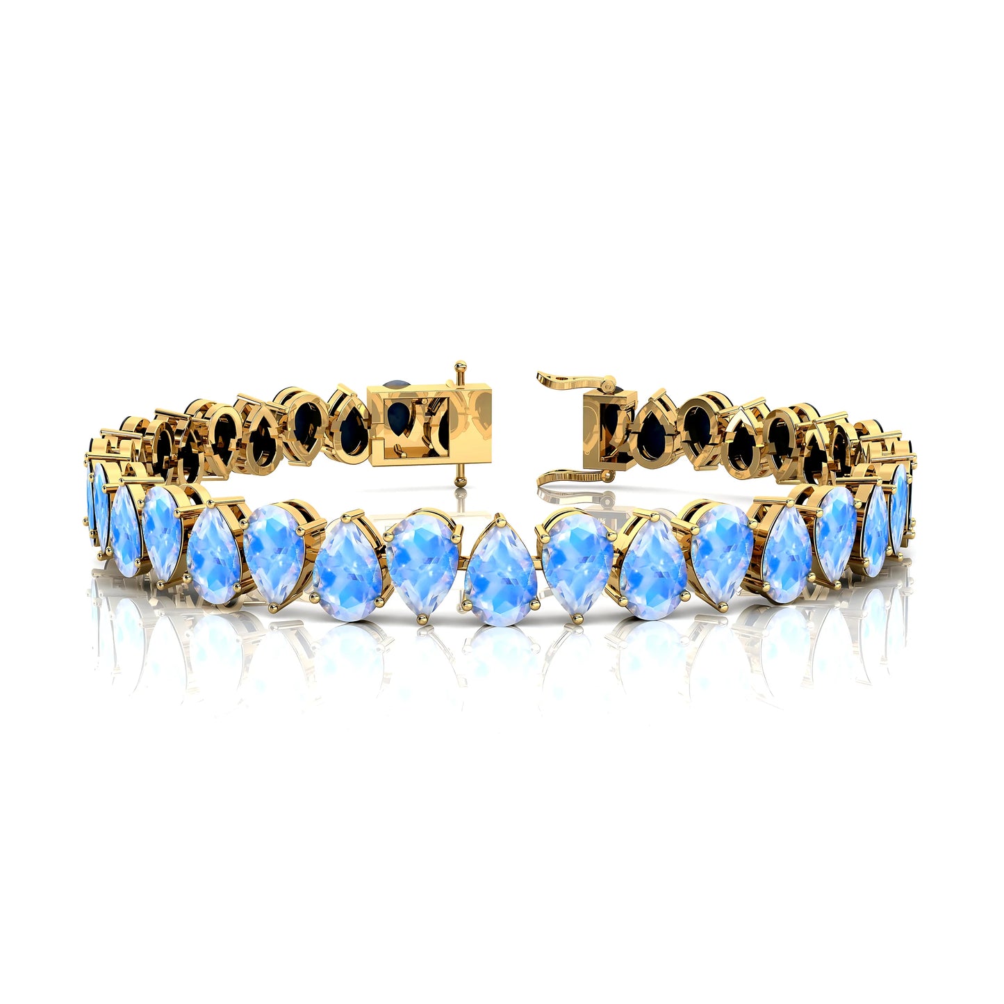 New Arrival Natural Rainbow Moonstone Pear Cut Gemstone Tennis Chain Bracelet 14K Solid Gold Fine Jewelry Direct Manufacturer