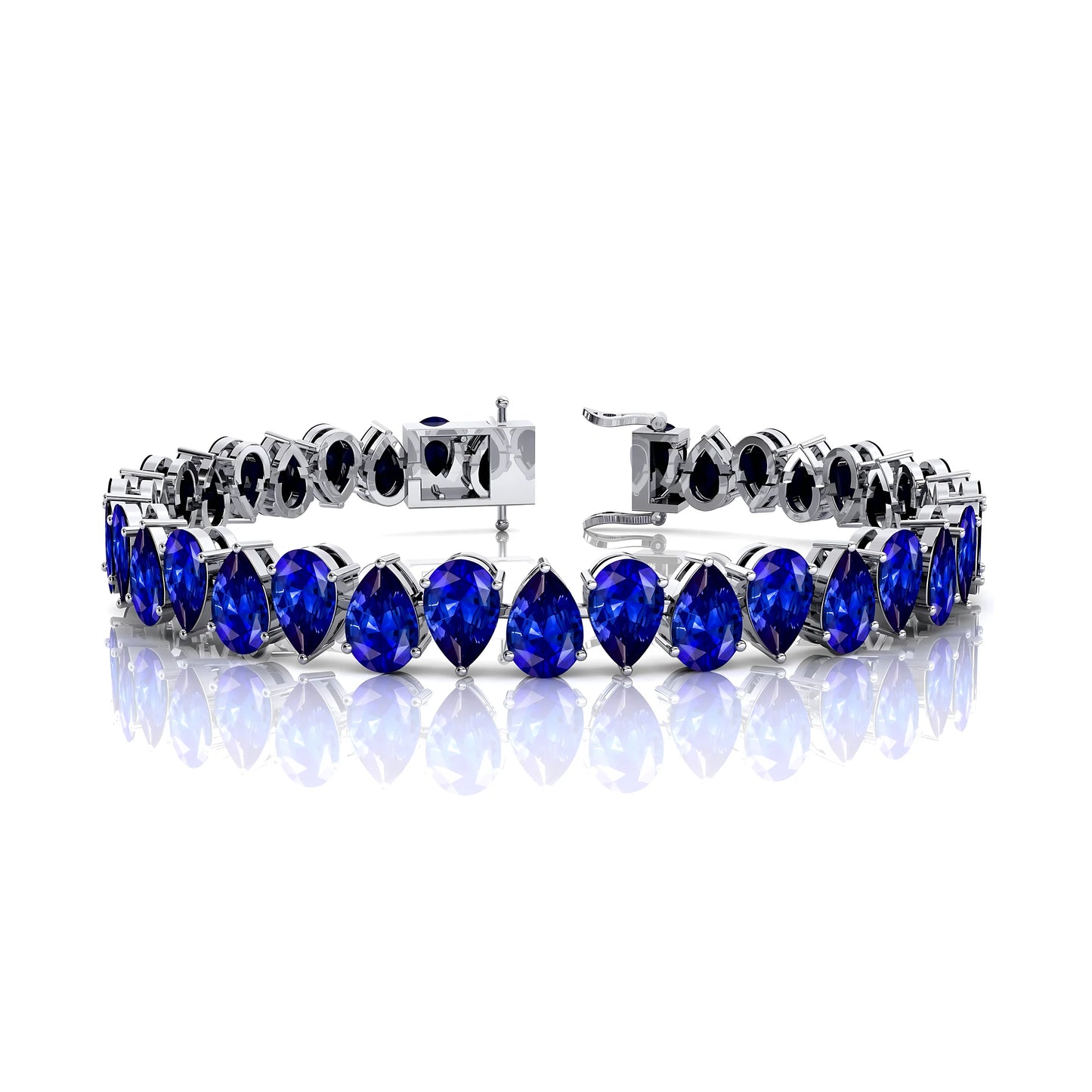 Trendy 14K/18K Solid Gold Natural blue Sapphire Dainty Elegant Tennis Bracelet Fine Jewelry Pear Blue Sapphire Tennis Bracelets