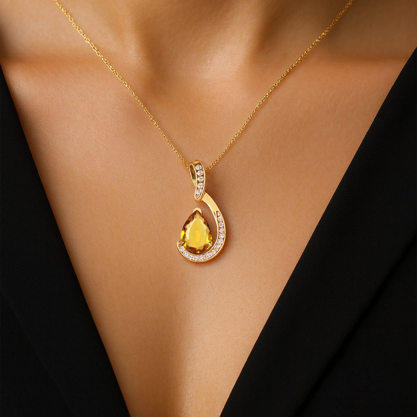 14k Gold Pendant Pear Cut Natural Citrine Gemstone Pendant Necklace Genuine IGI Certified Diamonds Pendants Wedding Gift For Her