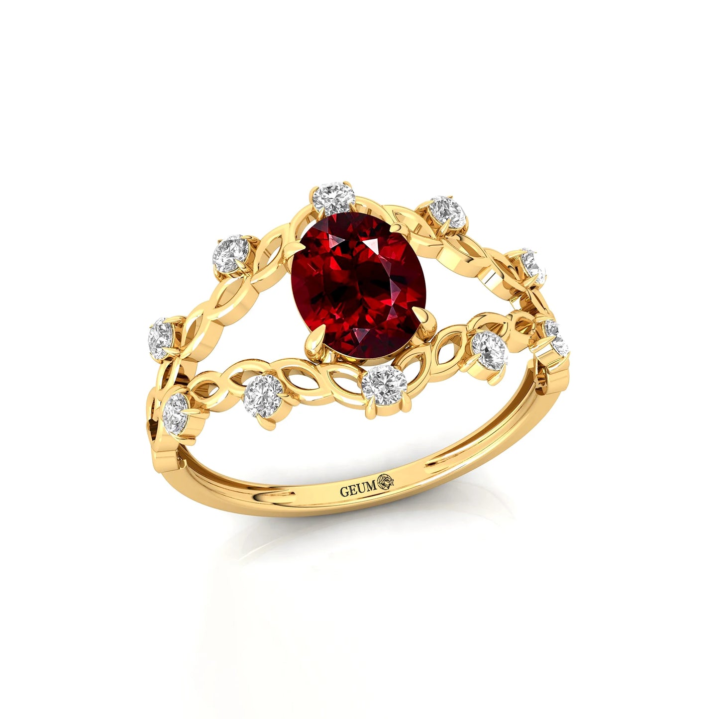 Red Garnet Oval Cut January Birthstone Luxurious Dainty Wedding Rings 14k Solid Gold Adorned Natural Diamond Classic Bulk OEM