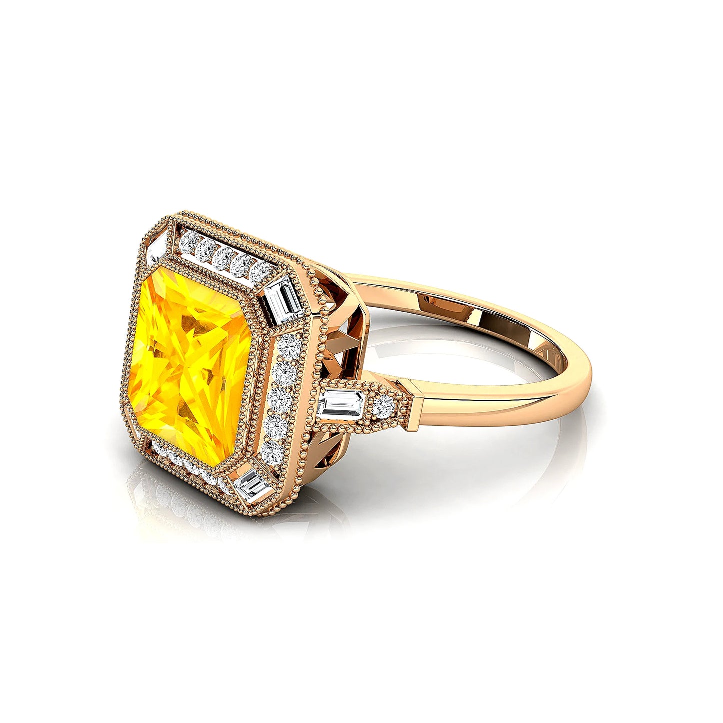 Lab Grown Yellow Sapphire Gemstone Diamonds Wedding Engagement Rings Fine Jewelry 14k 18kt Solid Gold Gemstone & Diamond Rings