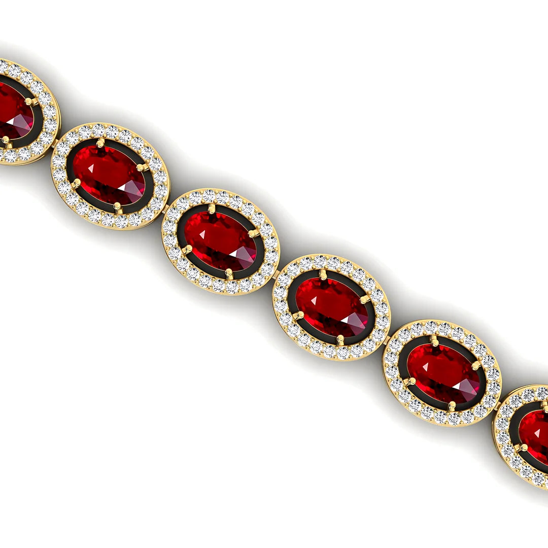 14K Pure Gold Oval Cut Red Ruby With Side Diamonds Tennis Bracelets Fine Jewelry Factory Wholesale Price Handmade Ruby Bracelets