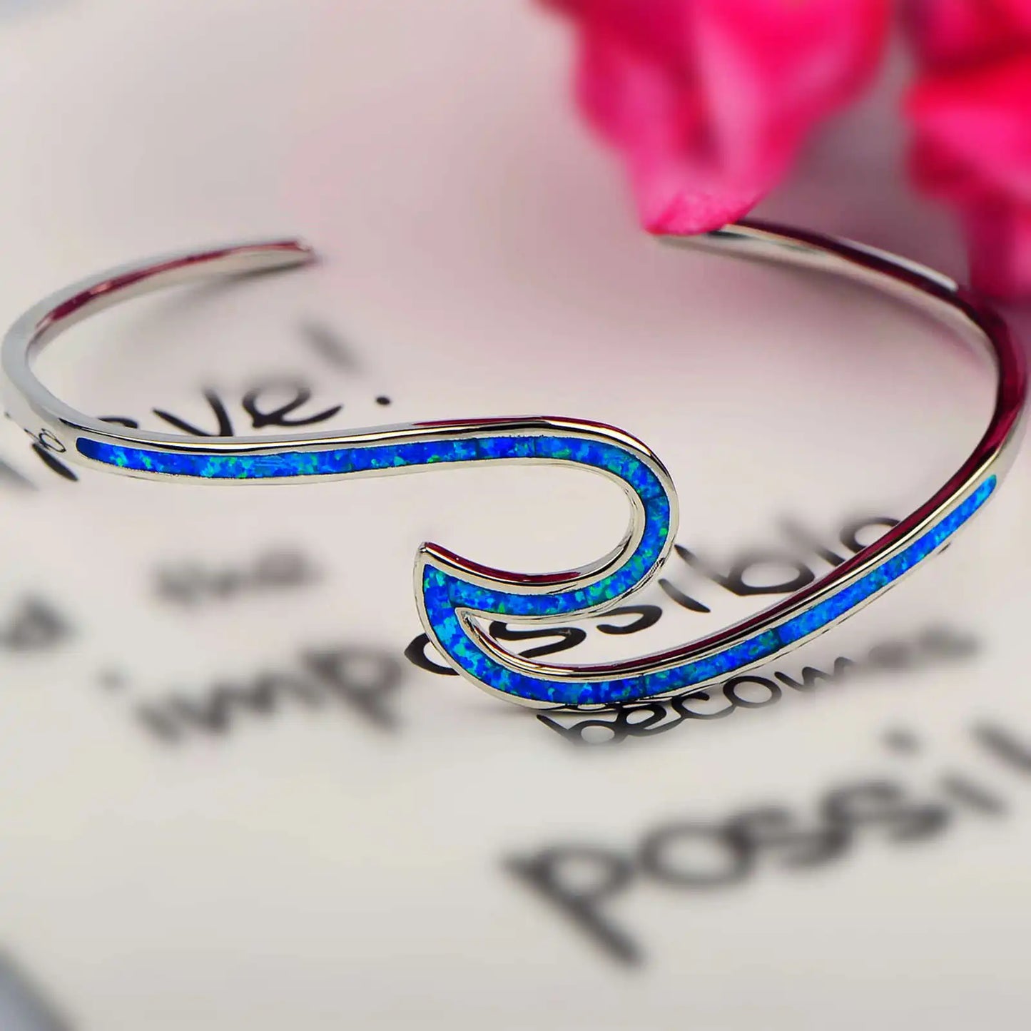 TikTok INS Romantic Emerald Cut Opal Hawaii Water Drop Surfing Ripple Cuff Bracelet Jewelry Wholesale Inlaid Opal Unisex Gift