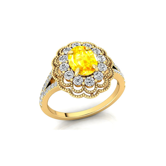 New Arrival Trending 18K Solid Gold Classic Wedding Cluster Ring Lab Grown Yellow Sapphire Gemstone Real Diamonds Wedding Rings