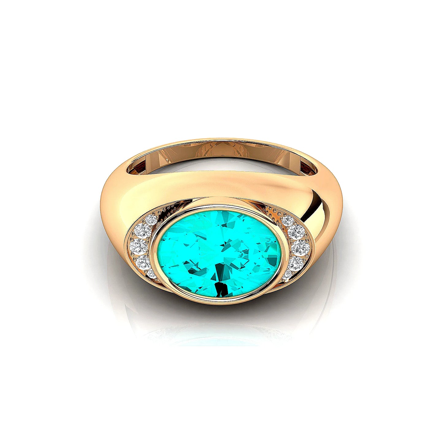 Luxurious Wedding 18k Solid Gold Rhodium Plated Signet Ring Studded Real Diamonds and Lab grown Paraiba Tourmaline Gemstone