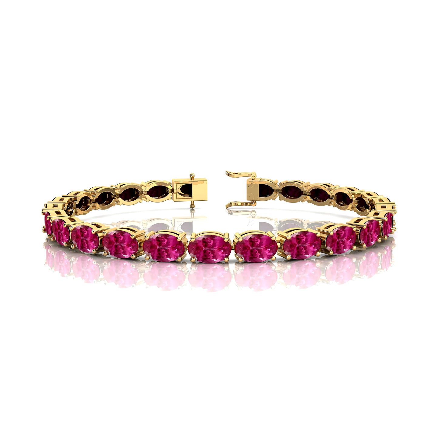 14K Pure Gold Natural pink Sapphire Tennis Bracelet Oval Cut 6x4mm Precious Gemstone Stylish Tennis Bracelet For Wedding Parties