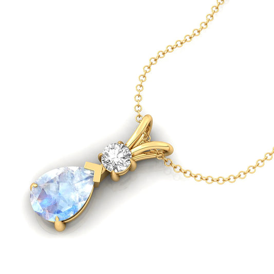 Pear Shape Rainbow Moonstone & Real Diamond Teardrop Shape Pendant 14k Gold Pendant Prong Set Pendant Jewelry Wholesale