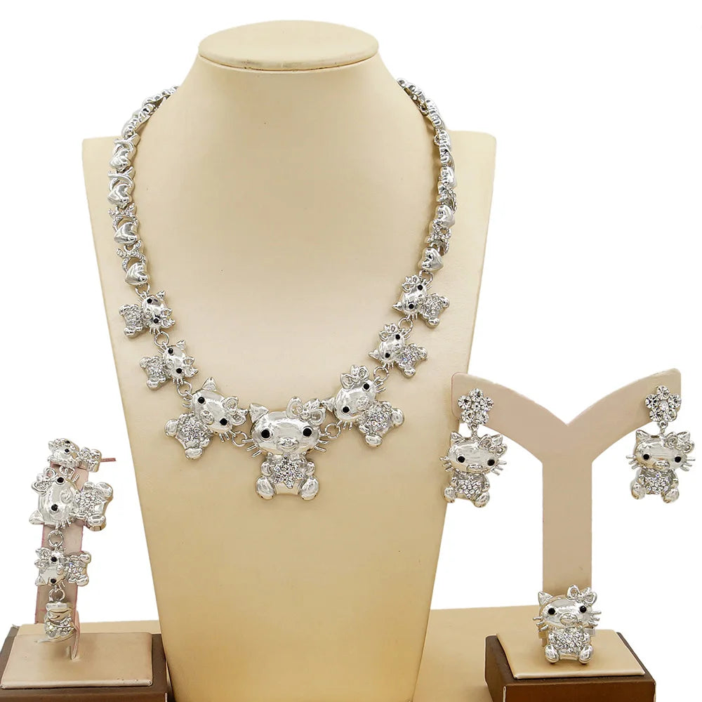 Zhuerrui Hello Kt Cat Doll Hugs and Kisses Xoxo Jewelry Set Fashion New Girls Young Dating 18K Gold Plating Jewelry Sets Z0001