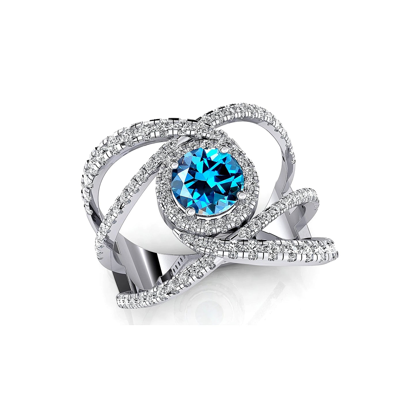 Natural London Blue Topaz Gemstone Rings 18k Solid Gold Rhodium Real Diamonds Handmade Wedding Statement Halo Ring Fine Jewelry