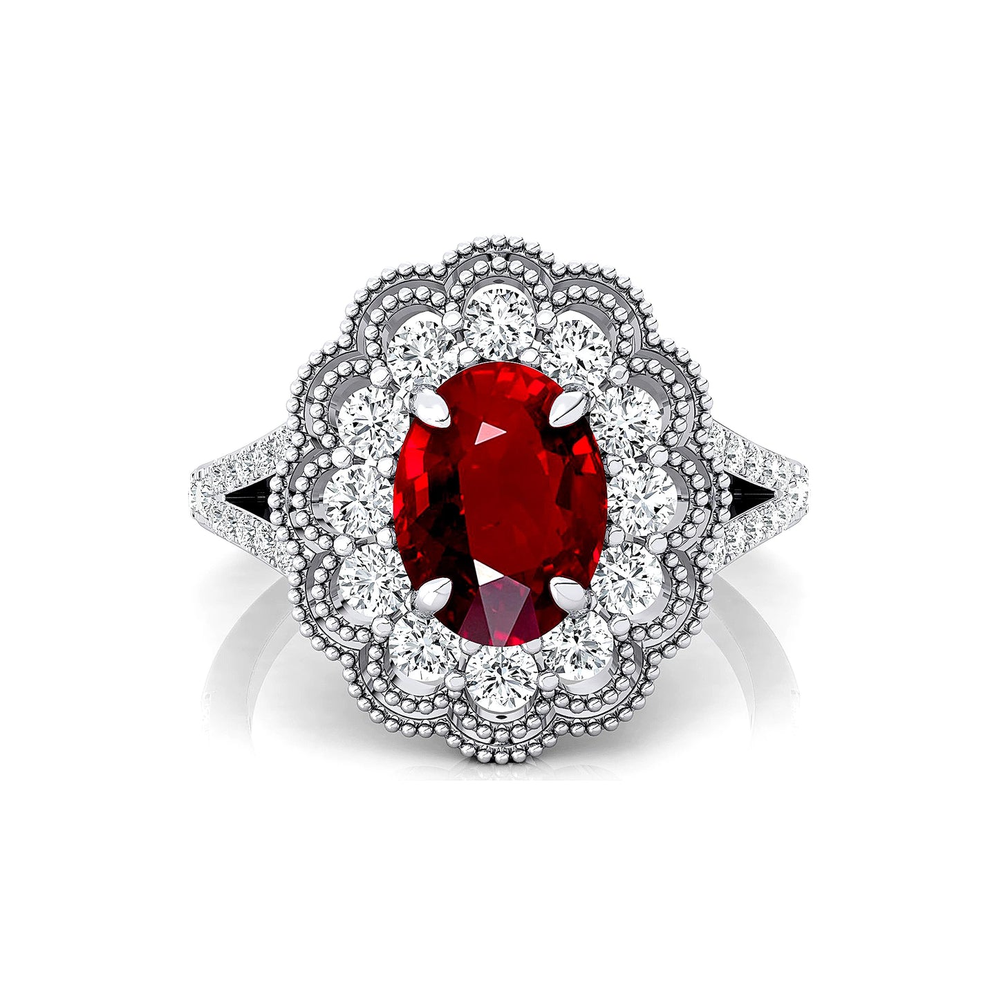 18k Solid Gold Lab Ruby Gemstone Real White Diamonds Wedding Ring Wholesale Latest Design Handmade Rhodium Plated Classic ODM
